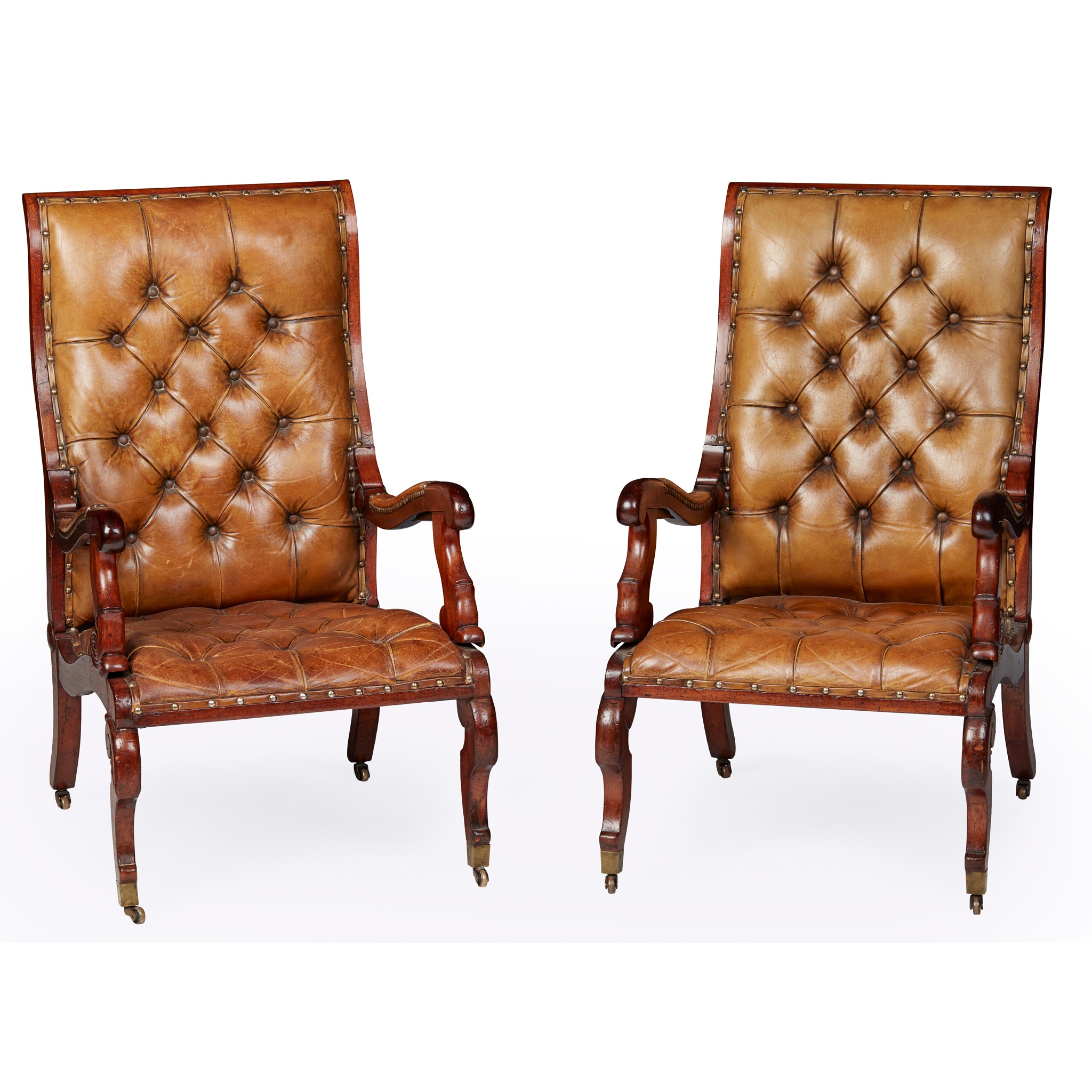 PAIR OF GEORGE IV MAHOGANY 'DAWS PATENT' RECLINING ARMCHAIRS, BY ROBERT DAWS