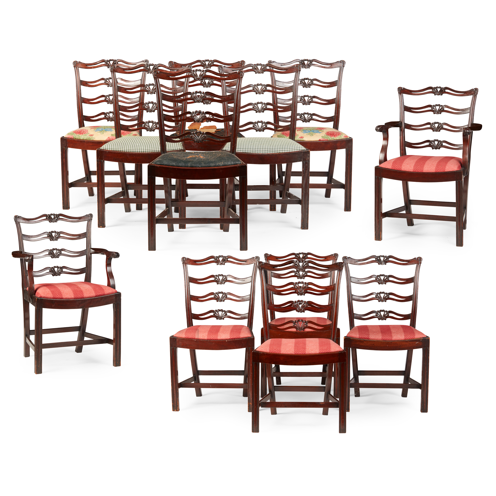 SET OF TWELVE GEORGE III STYLE MAHOGANY FIDDLEBACK DINING CHAIRS