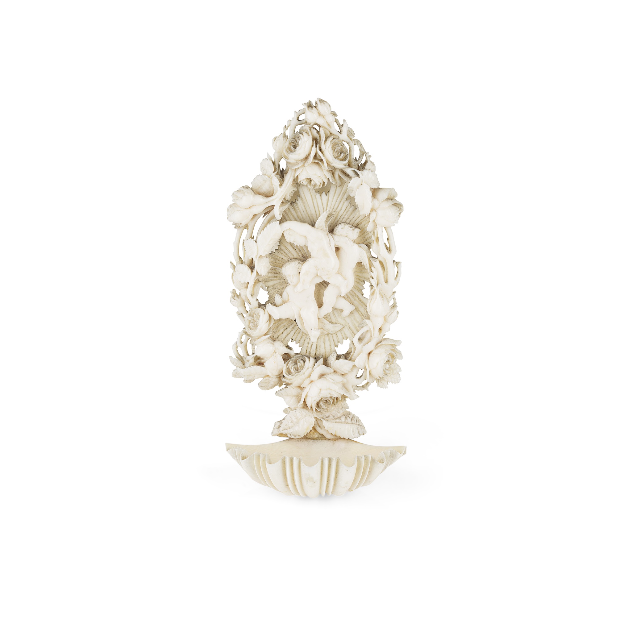 CONTINENTAL CARVED IVORY HOLY WATER FONT