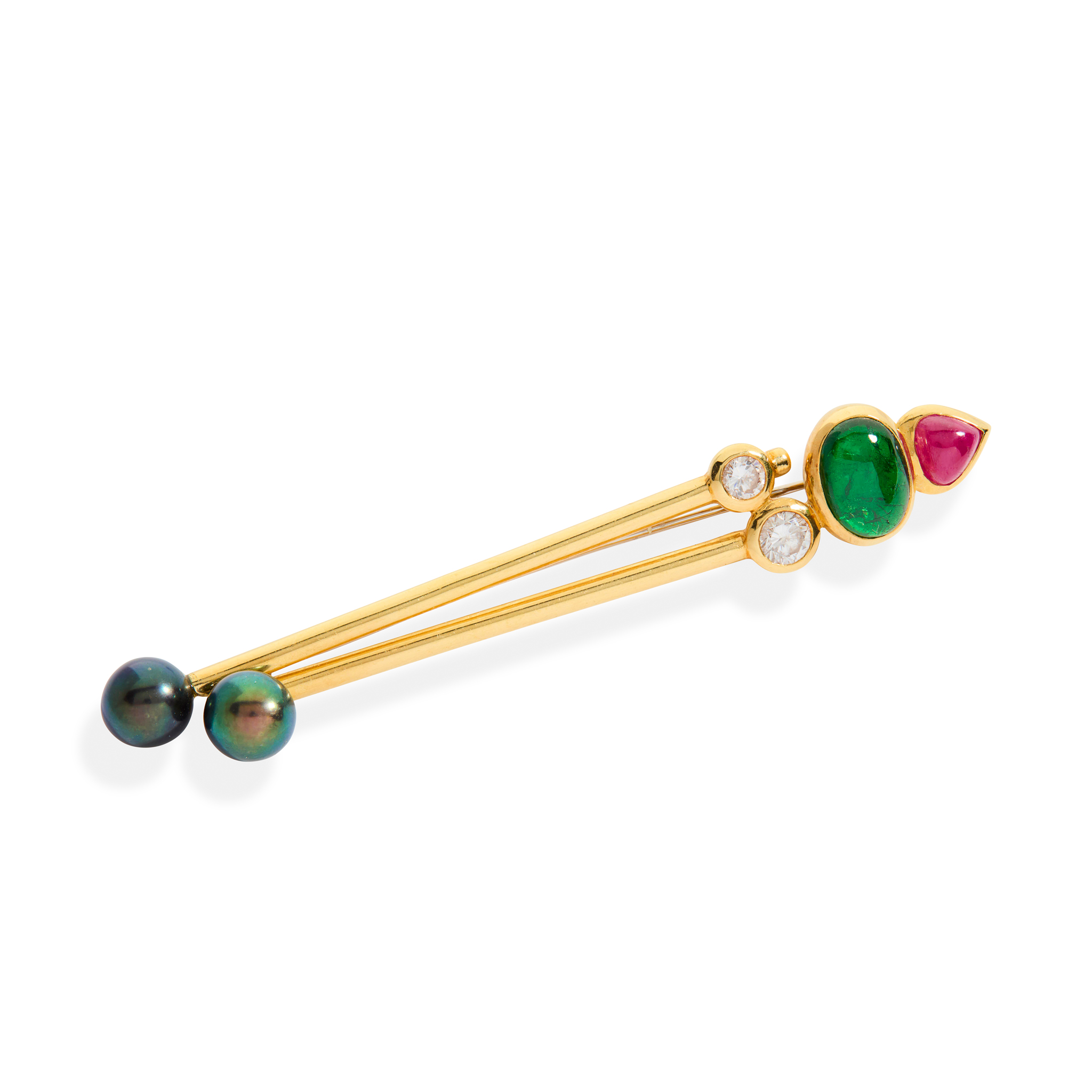Peter Plöderl: A diamond, pearl and gem-set bar brooch