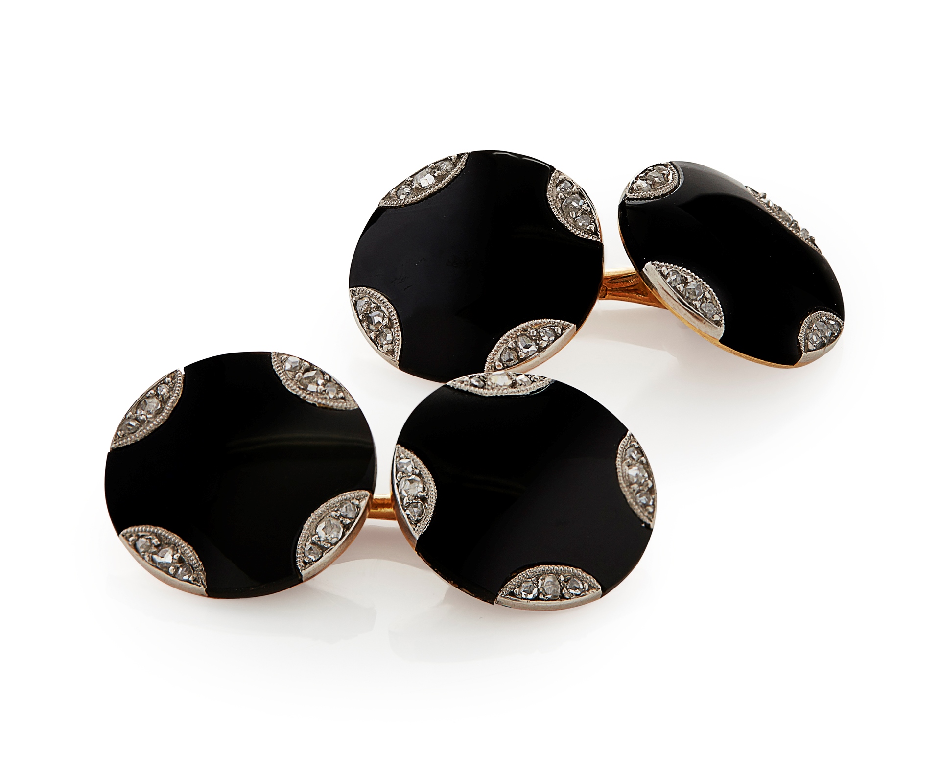 A pair of gentleman's onyx and diamond set cufflinks