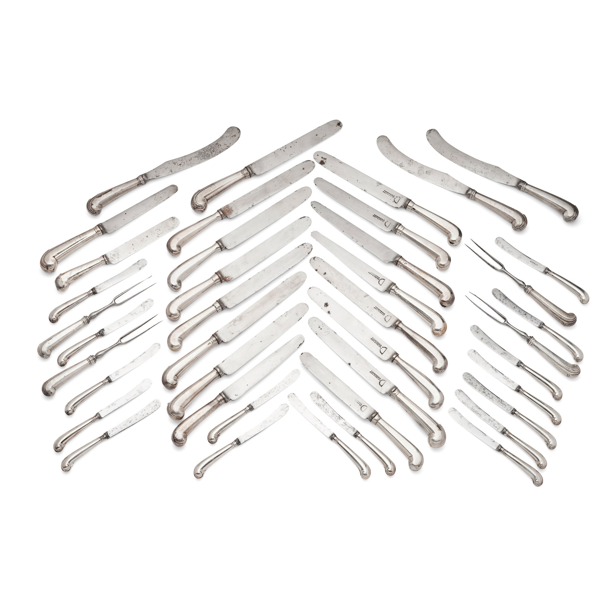 A COLLECTION OF EARLY 19TH CENTURY SILVER HANDLED KNIVES