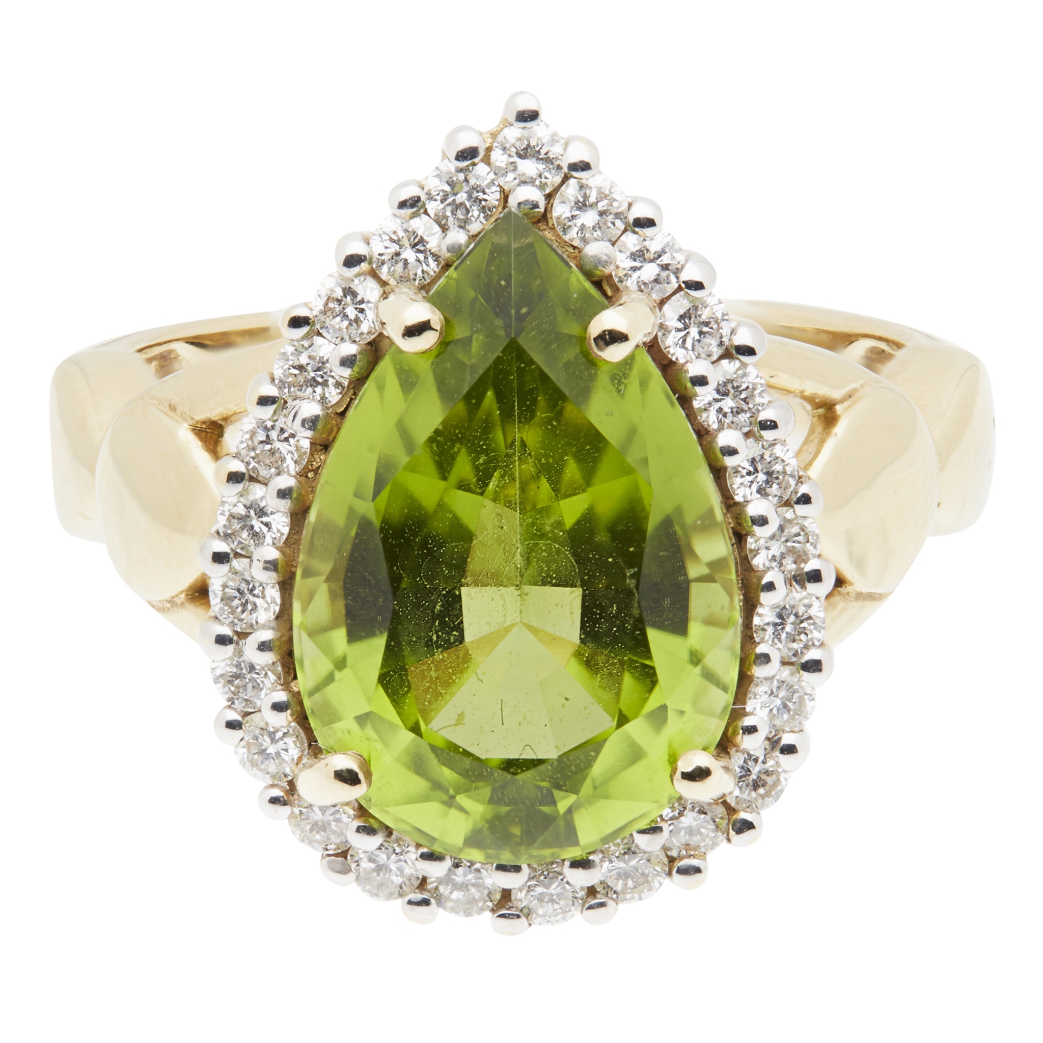 A peridot and diamond set cocktail ring