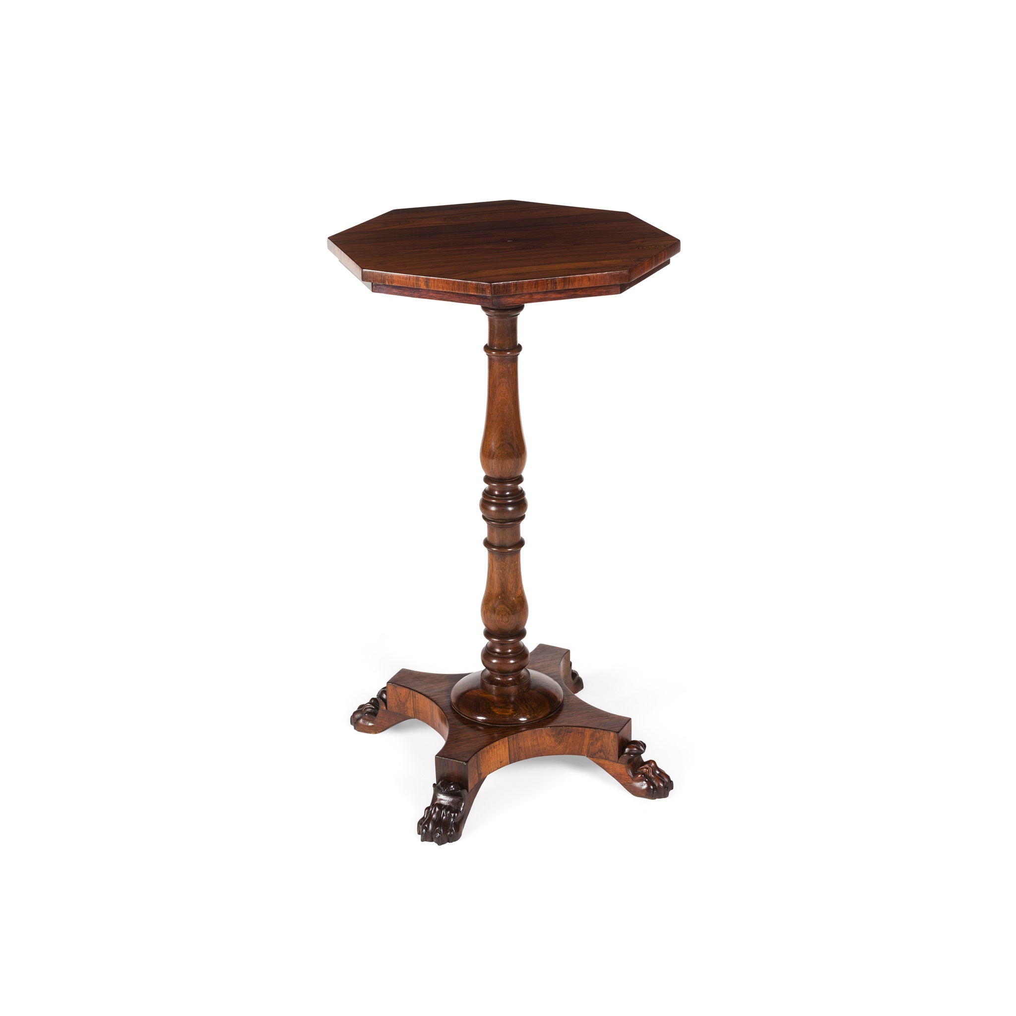 REGENCY ROSEWOOD AND MAHOGANY OCTAGONAL WINE TABLE