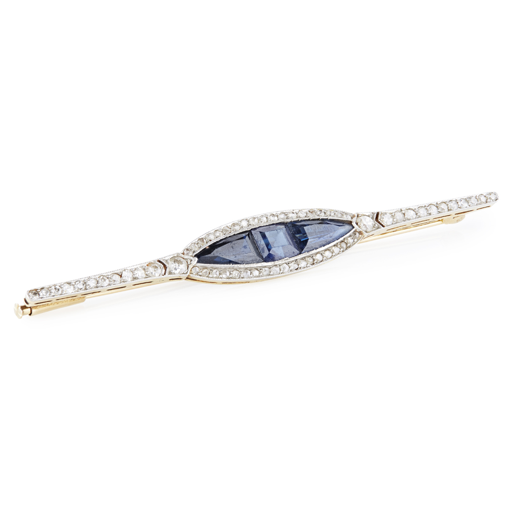 An early 20th century sapphire and diamond set bar brooch