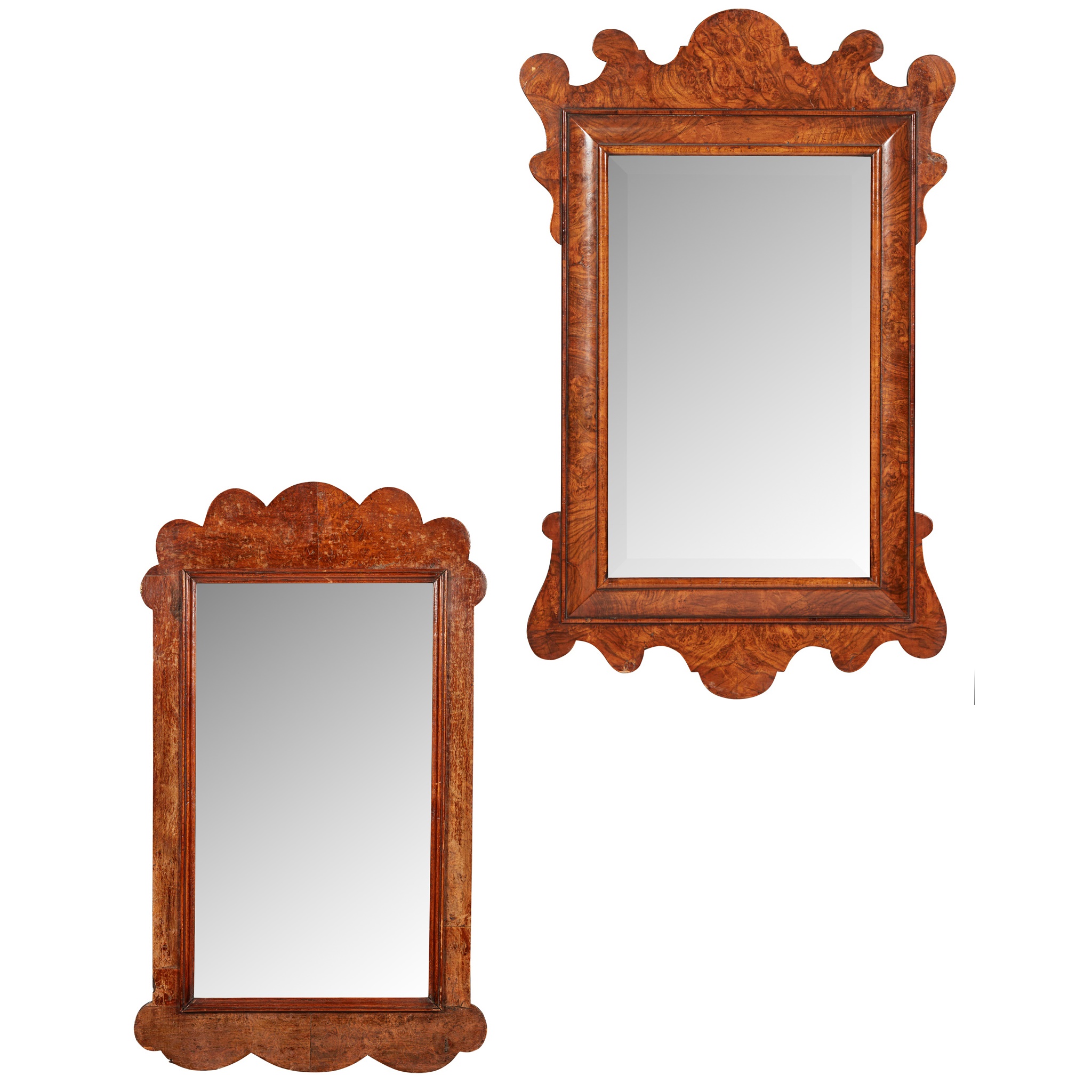 TWO EARLY GEORGIAN STYLE WALNUT MIRRORS