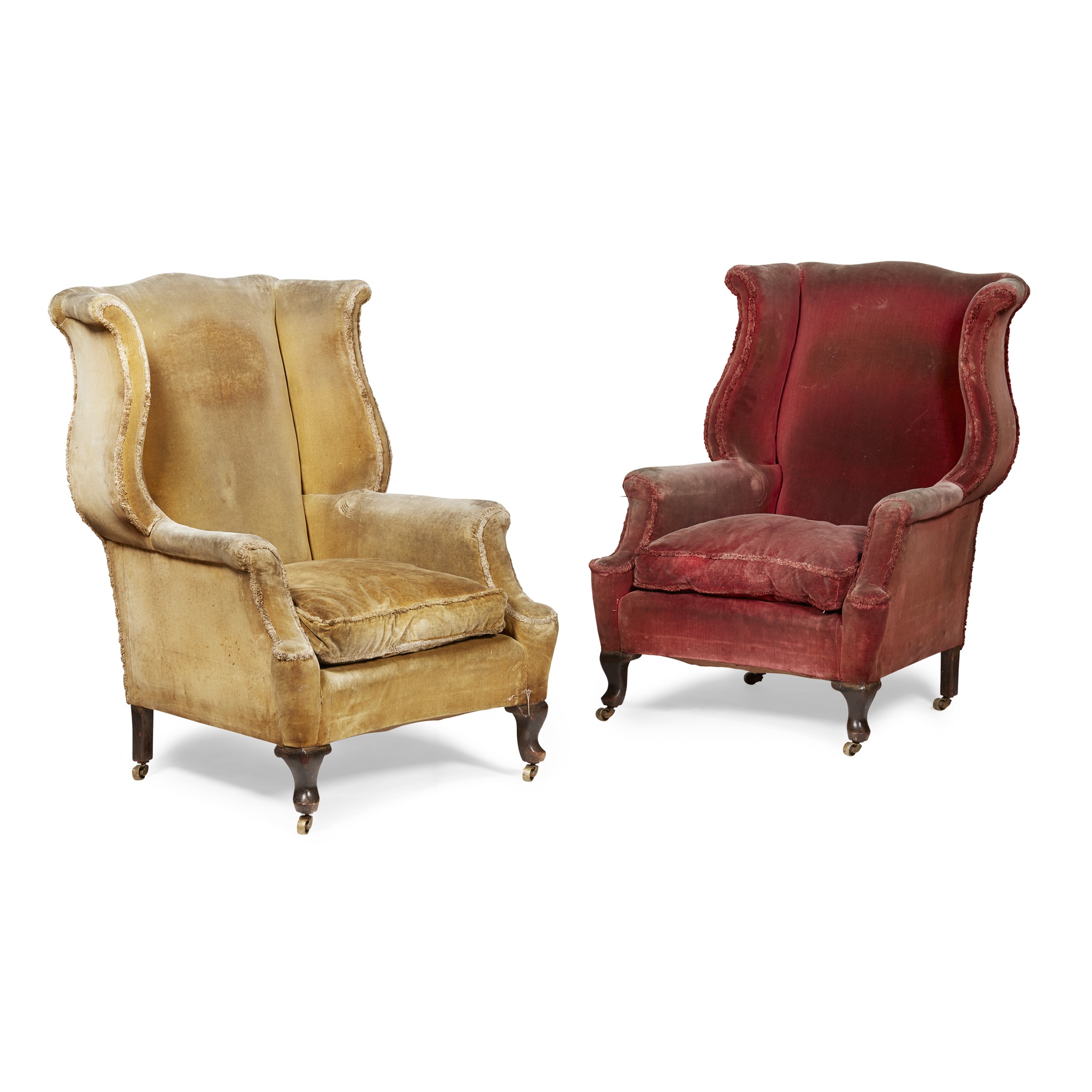 PAIR OF GEORGE II STYLE MAHOGANY FRAME WING ARMCHAIRS