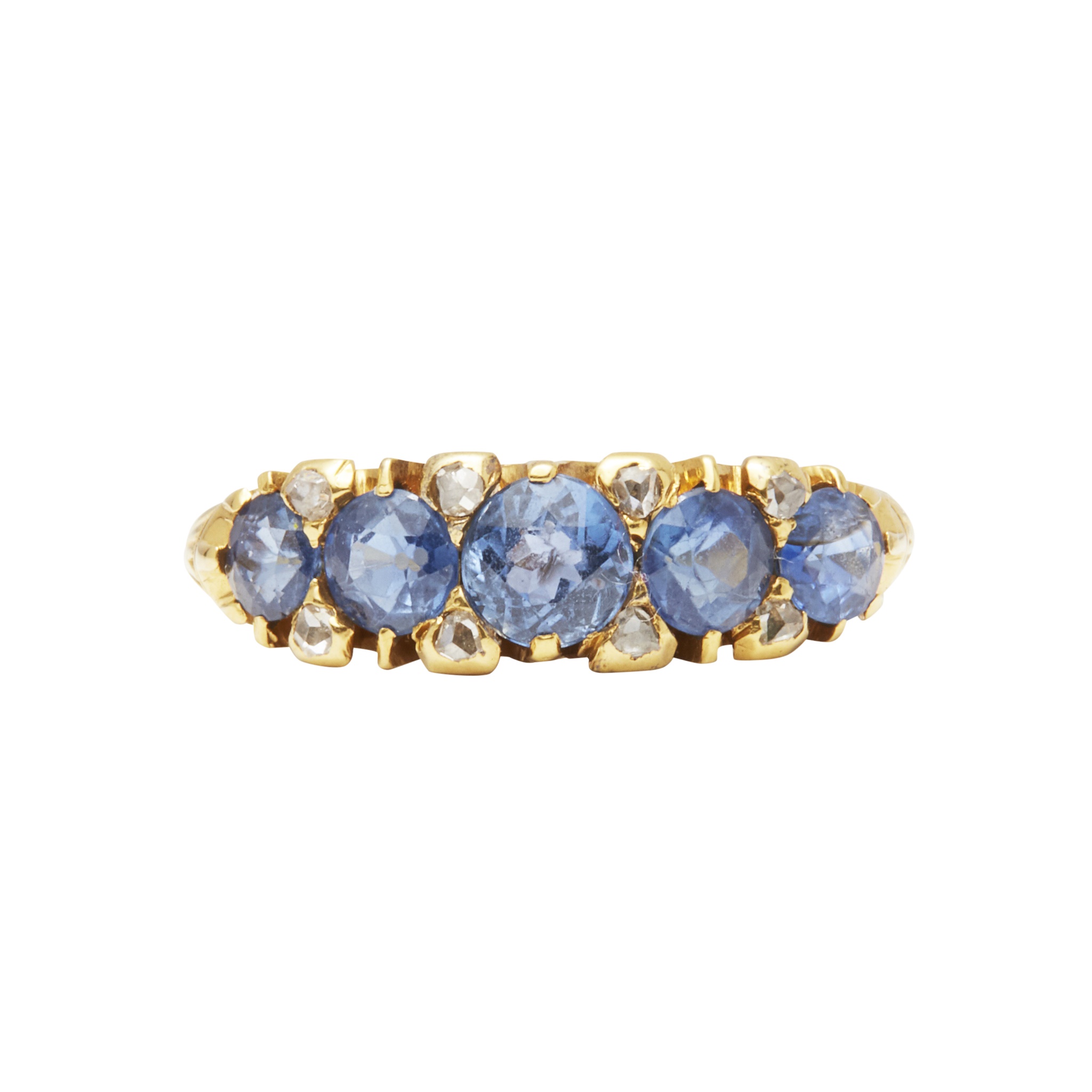 A sapphire and diamond set five stone ring
