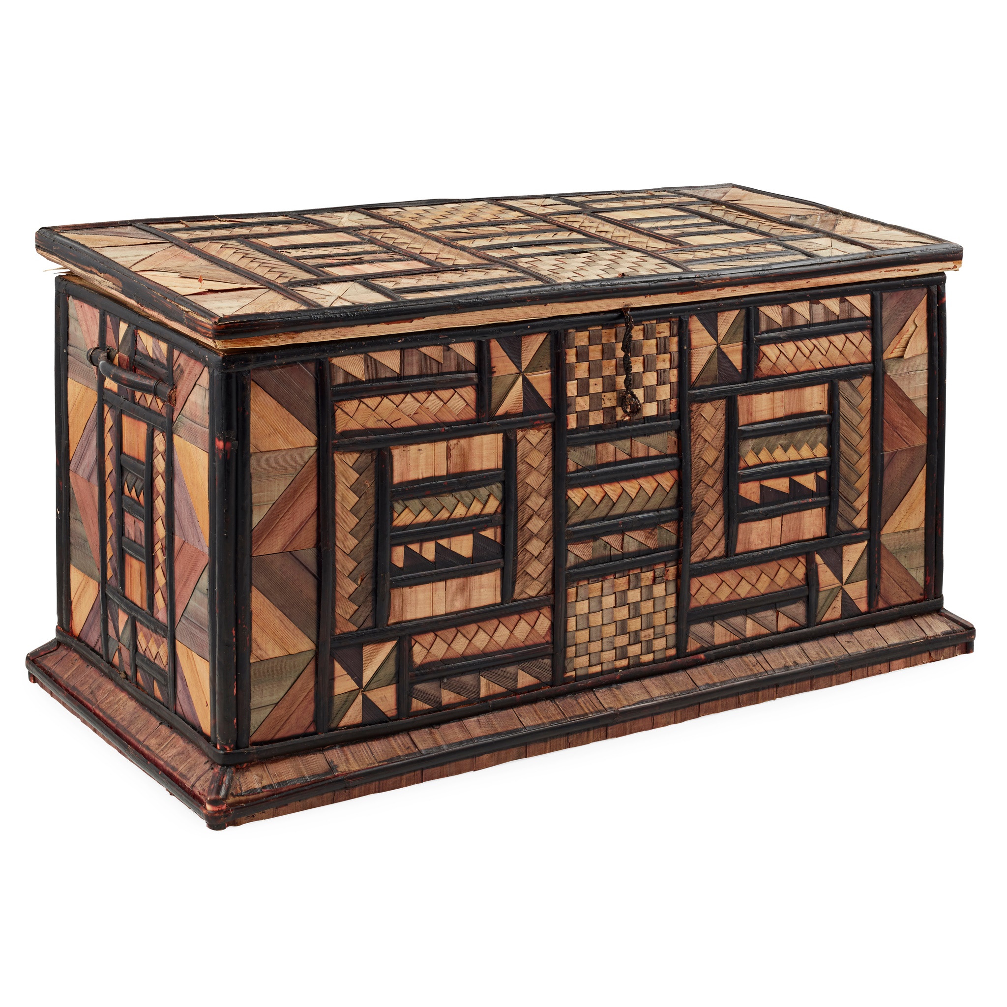 FRENCH STRAW-WORK AND EBONISED BOX