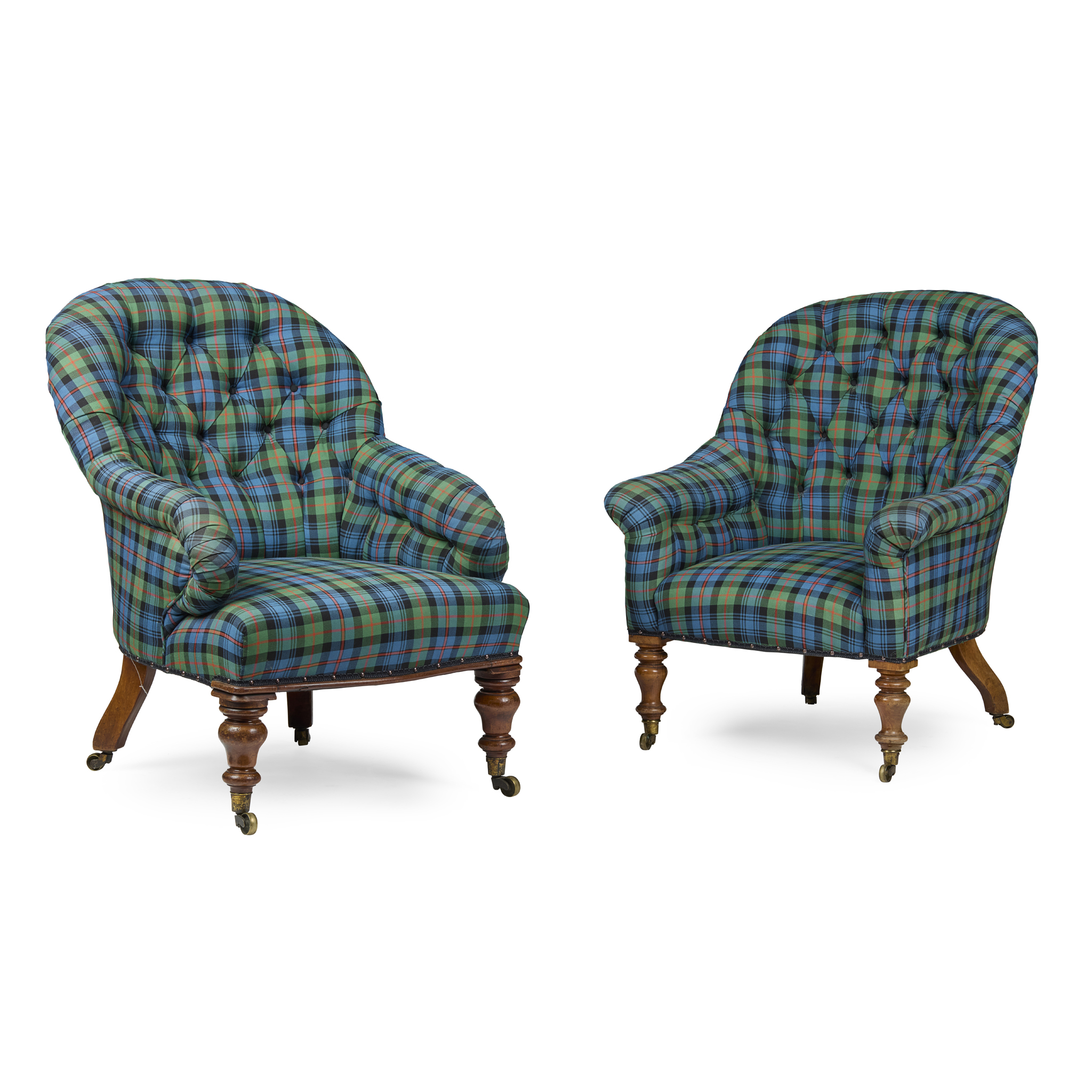 MATCHED PAIR OF VICTORIAN UPHOLSTERED ARMCHAIRS