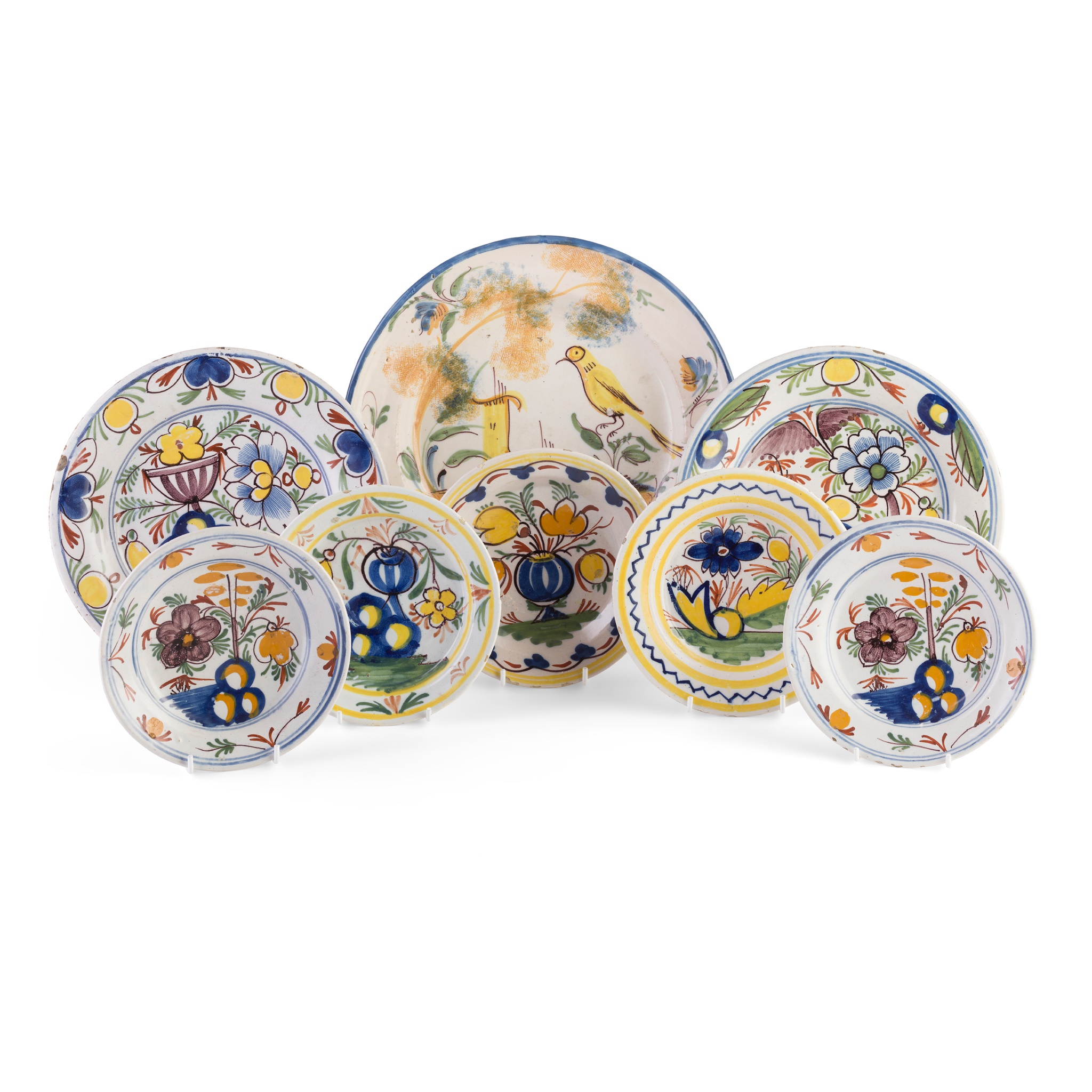 COLLECTION OF POLYCHROME DELFT AND FAIENCE PLATES