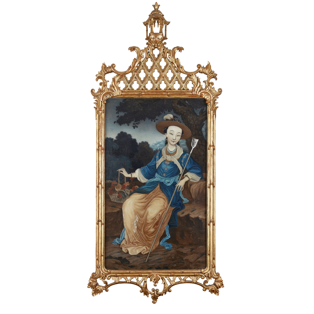 REVERSE GLASS PORTRAIT OF A YOUNG WOMAN DRESSED AS A SHEPHERDESS