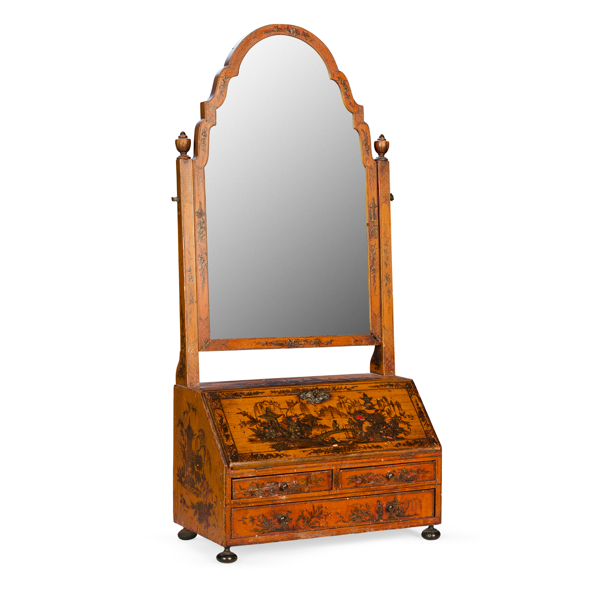 EARLY GEORGIAN JAPANNED TOILET MIRROR