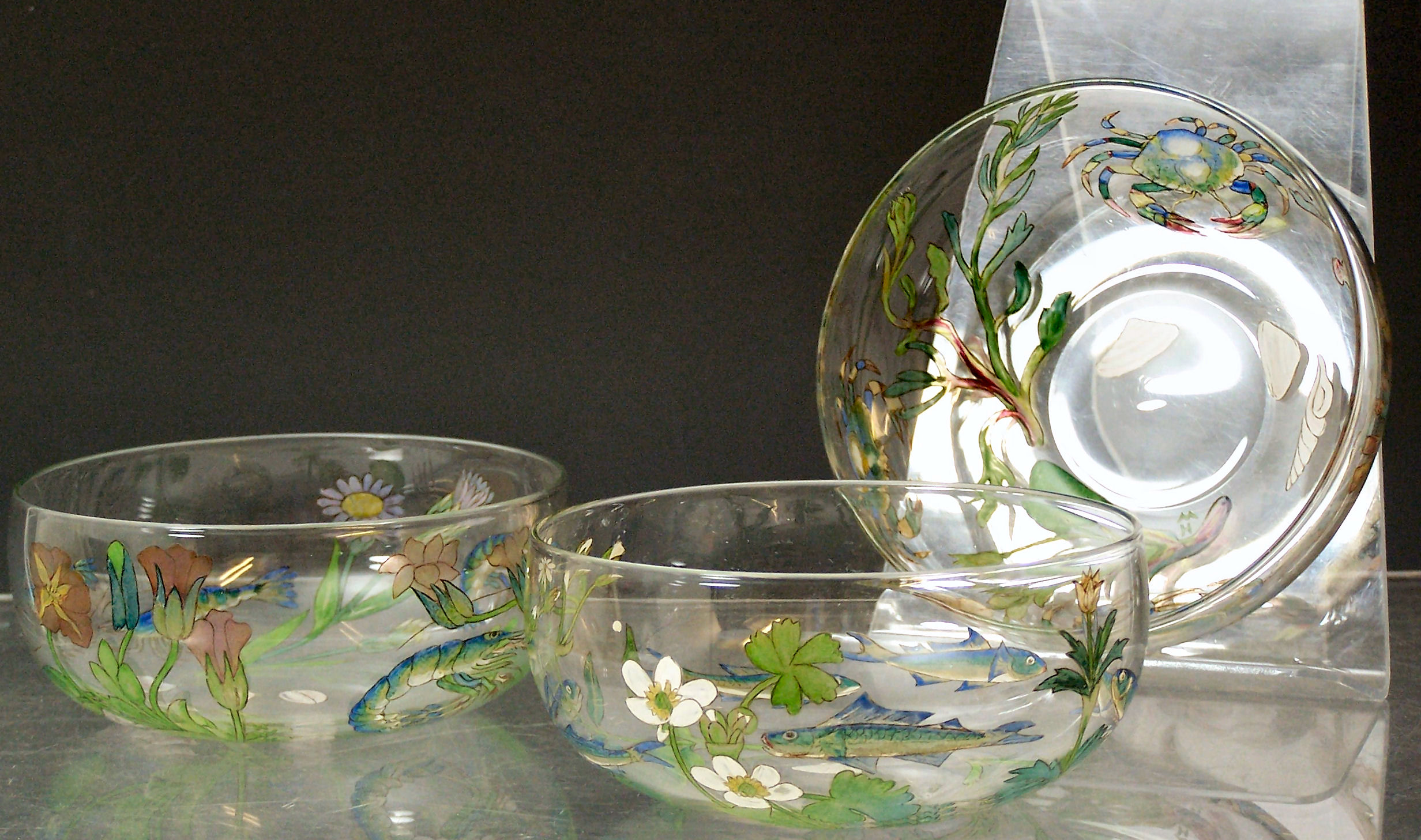A set of three Hannah Walton clear glass finger bowls,