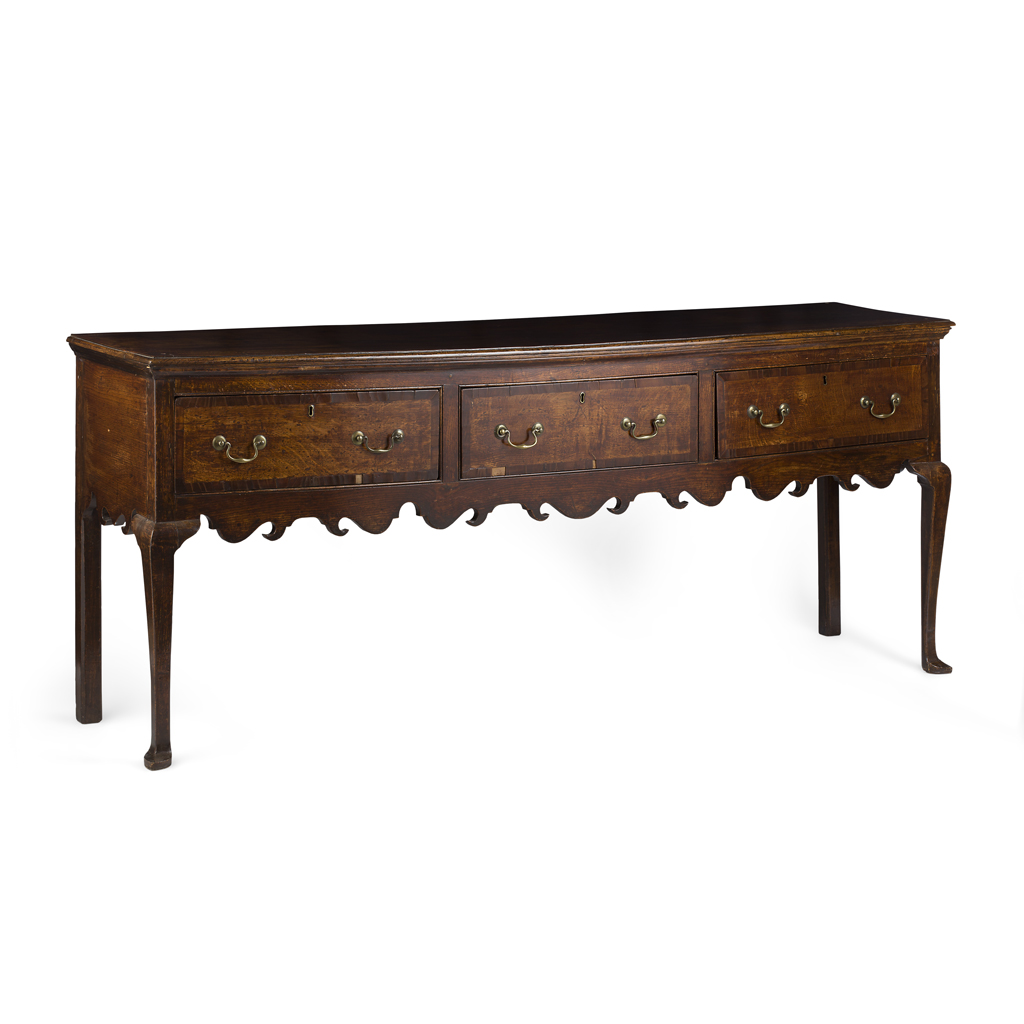 GEORGE III OAK AND MAHOGANY DRESSER BASE