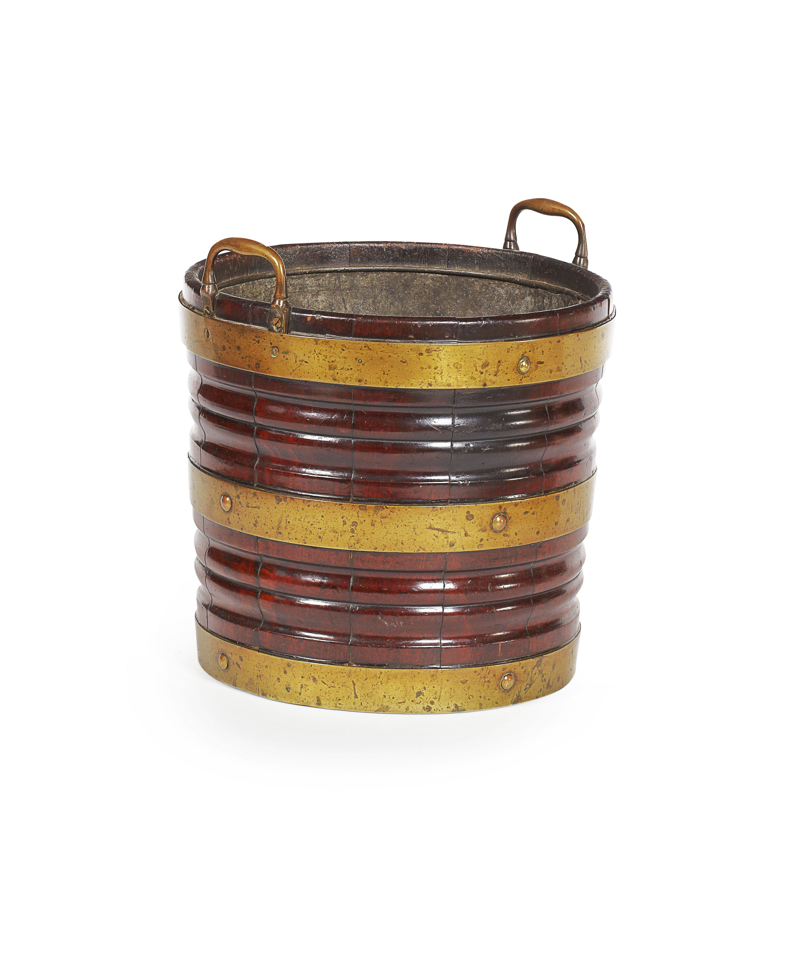 LATE GEORGIAN MAHOGANY BRASS BOUND PEAT BUCKET