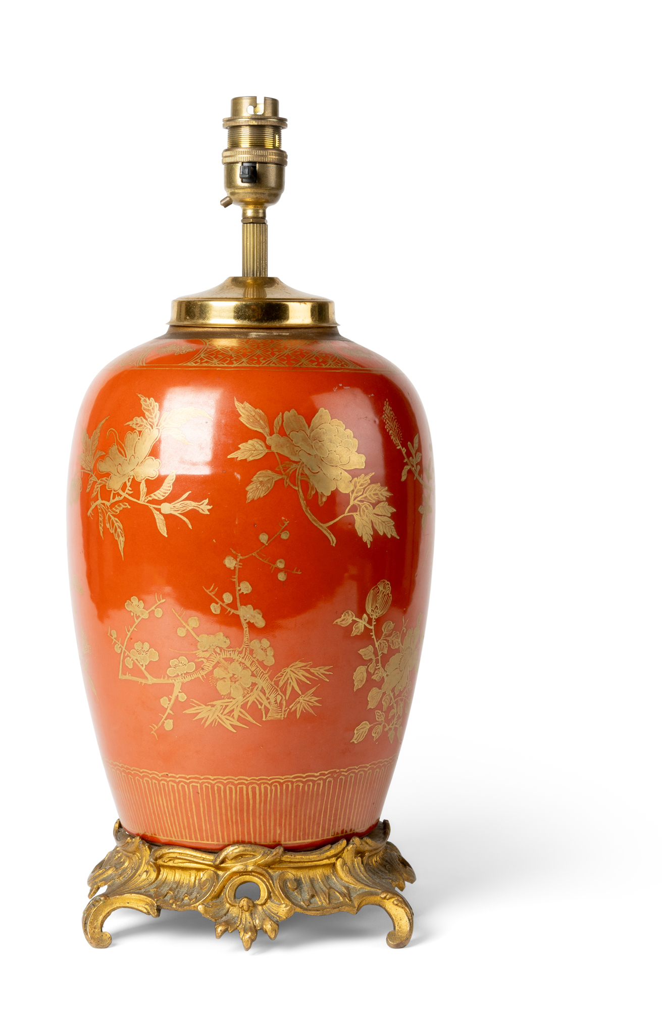 CHINESE GILT-DECORATED CORAL-GROUND 'FLORAL' VASE