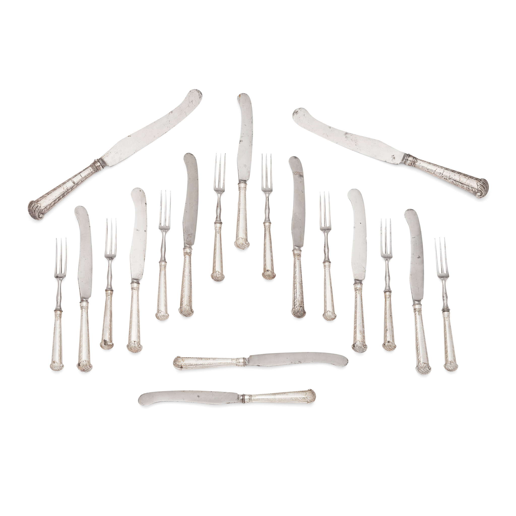 A COLLECTION OF EARLY 19TH CENTURY THREE PRONG FORKS AND KNIVES