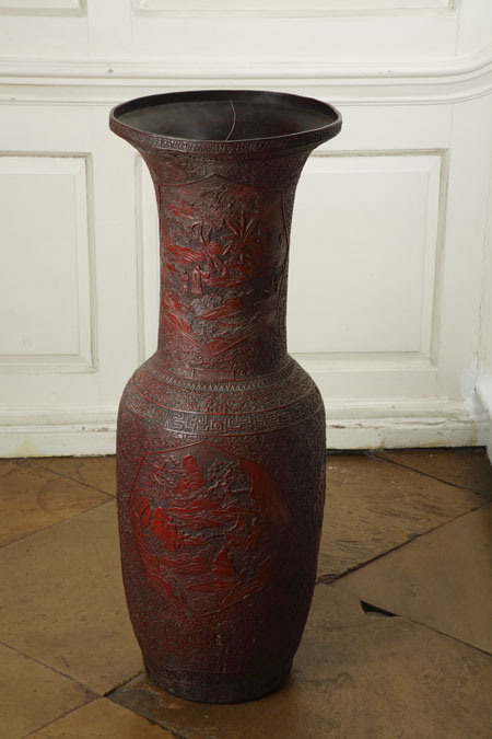 A large 19th century Chinese carved cinnabar lacquer vase