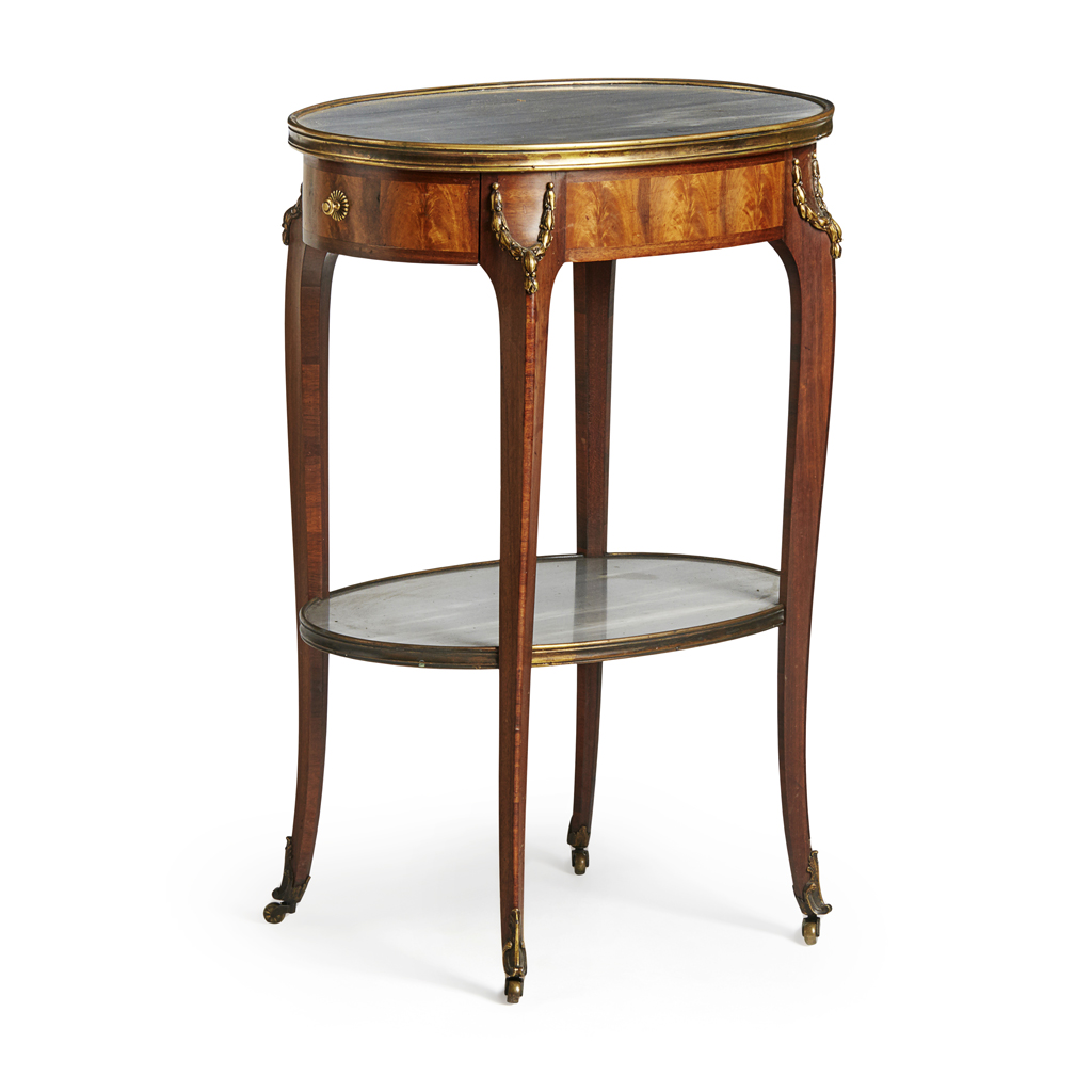 LOUIS XVI STYLE ACAJOU AND MARBLE TOP BOUILLOTE TABLE