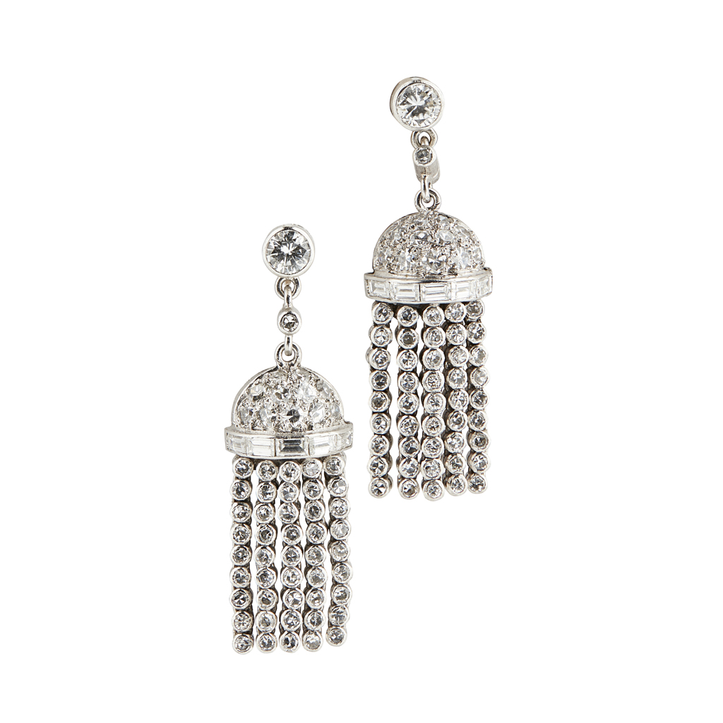 A pair of 1920s diamond set pendant earrings