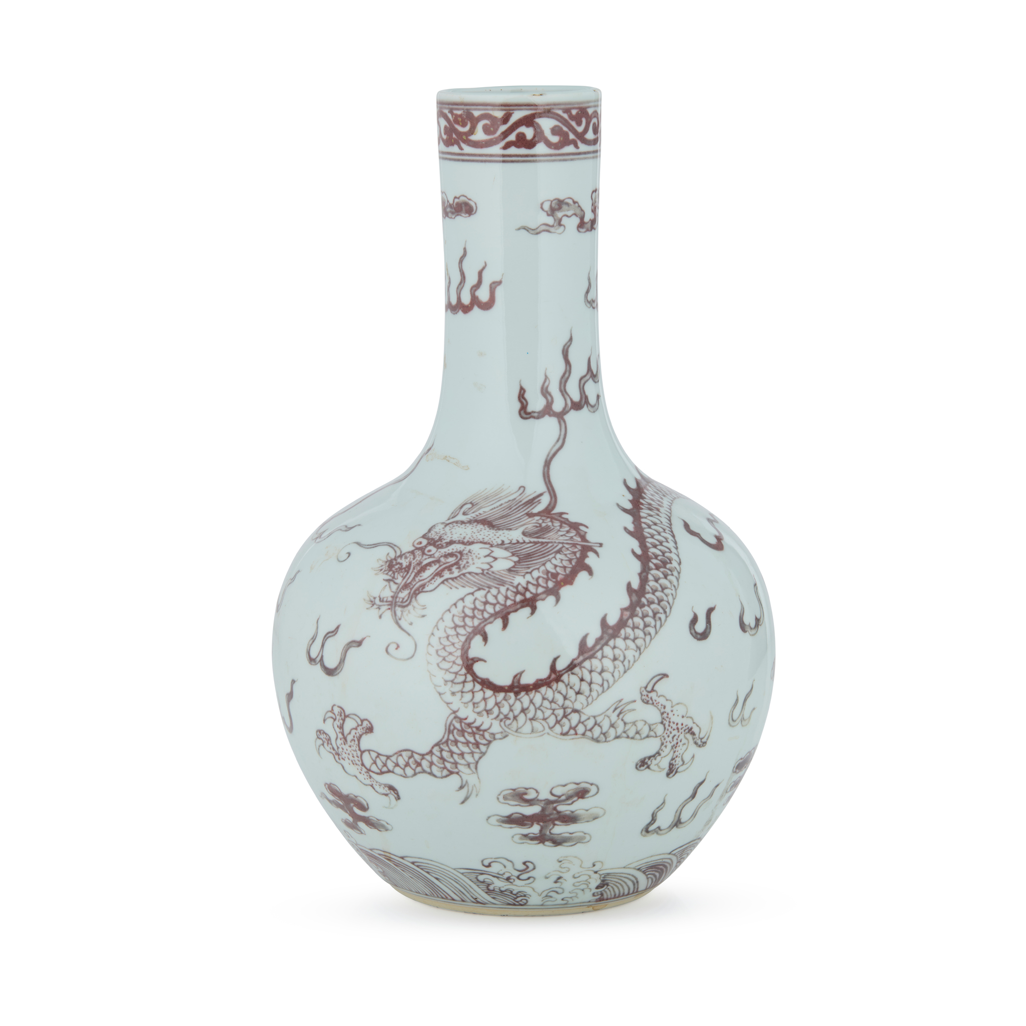 CHINESE COPPER RED 'DRAGON' BOTTLE VASE