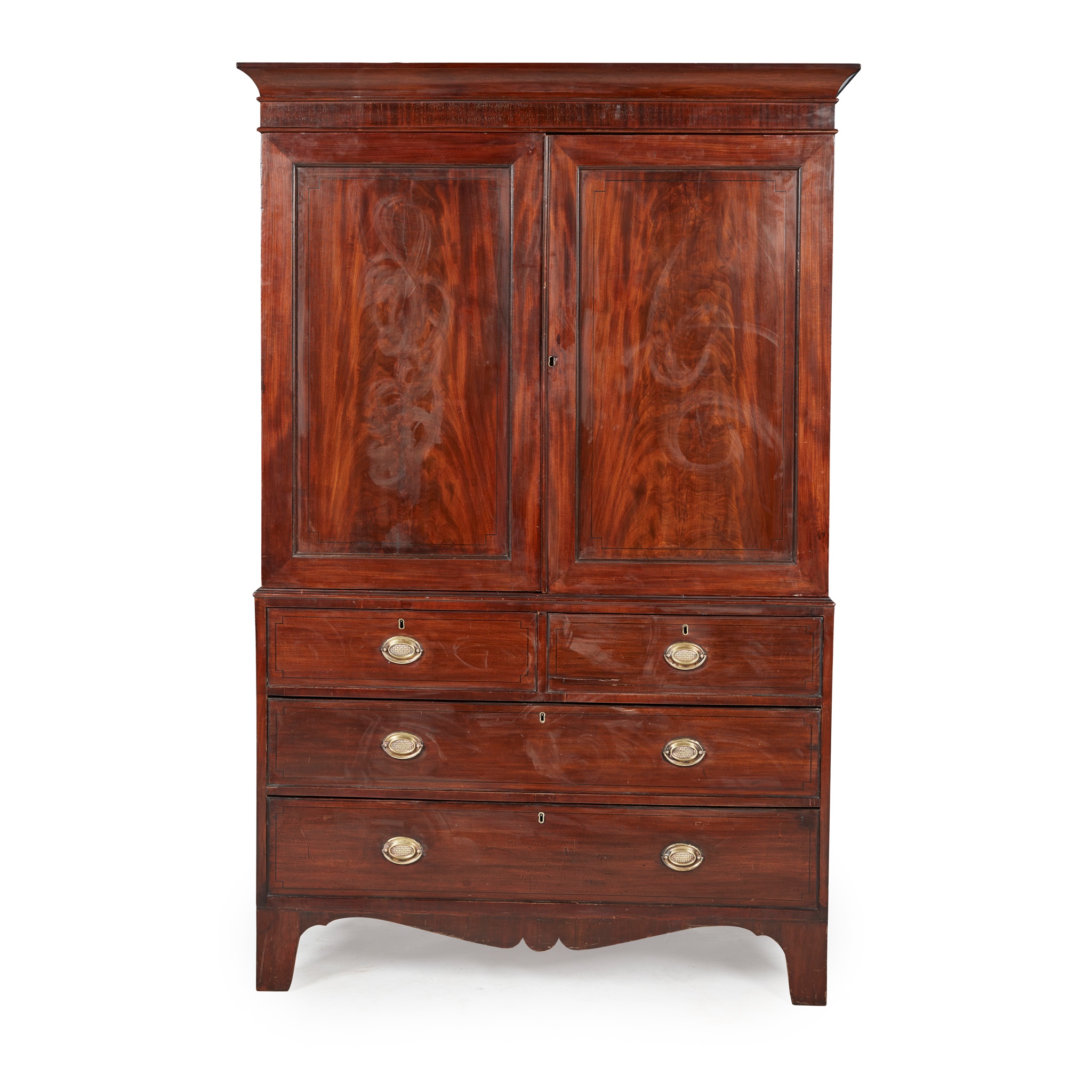 LATE GEORGE III MAHOGANY LINEN PRESS