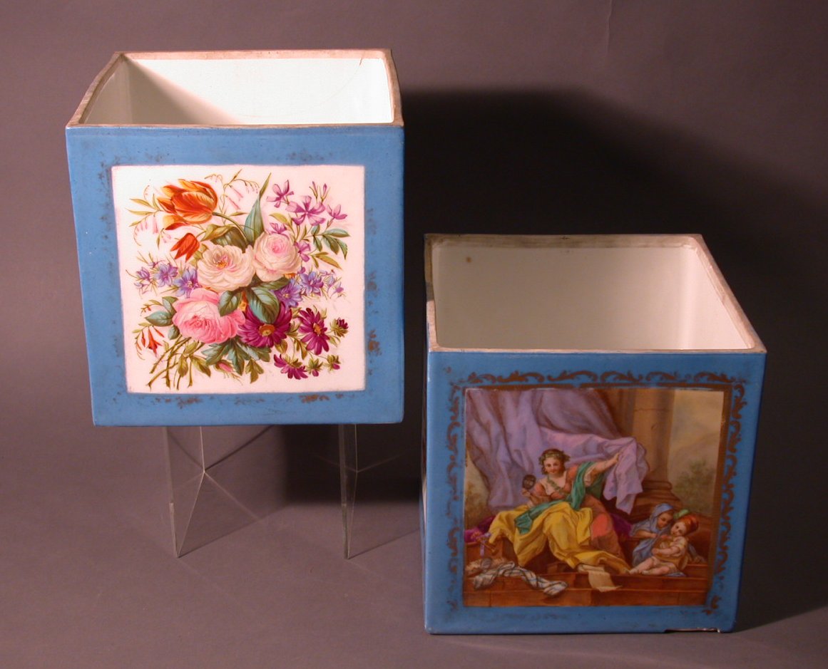 A large pair of late 19th century Sevres style square section cache pots