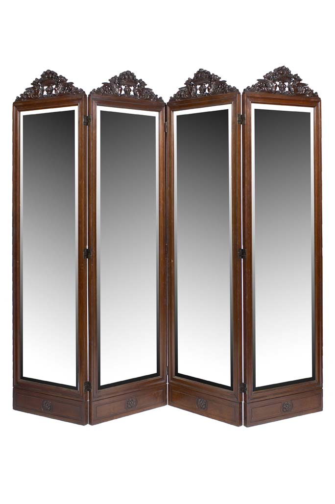 A large Victorian period mahogany four fold screen