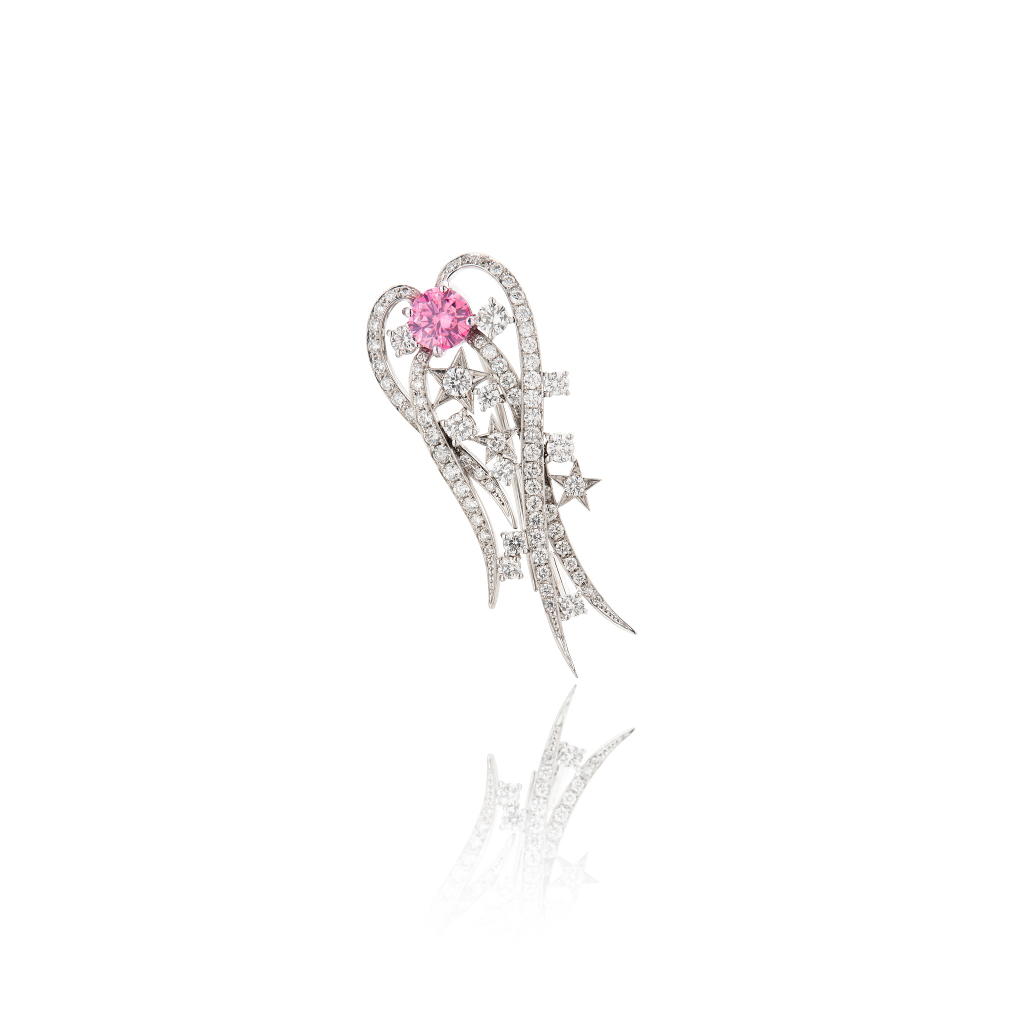 A diamond and Fancy Coloured Purplish Pink diamond comet brooch