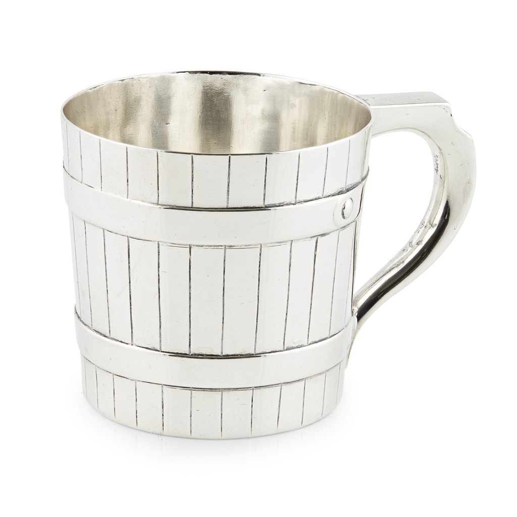 A VICTORIAN SILVER BARREL-FORM MUG