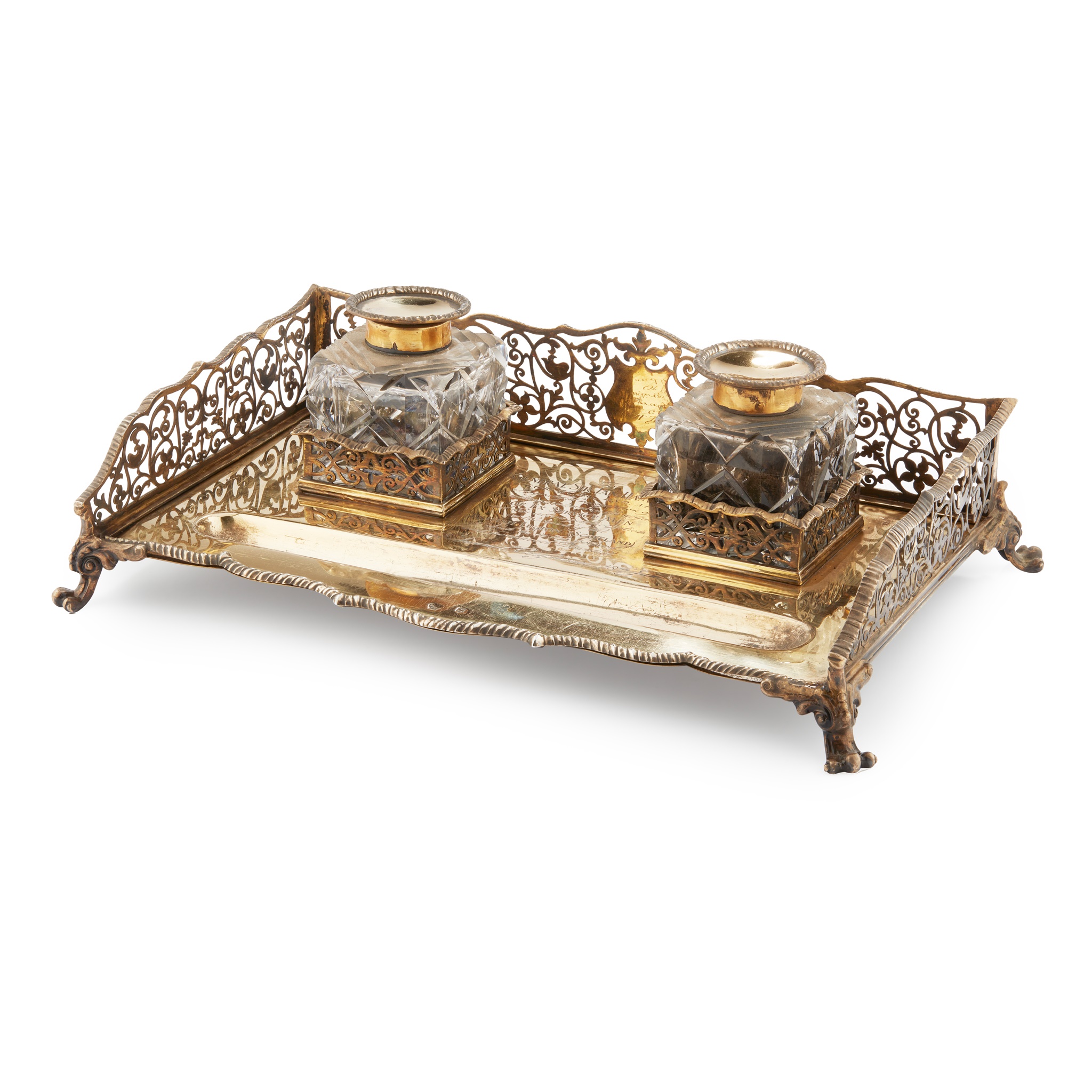 A 1930S SILVER GILT INKSTAND
