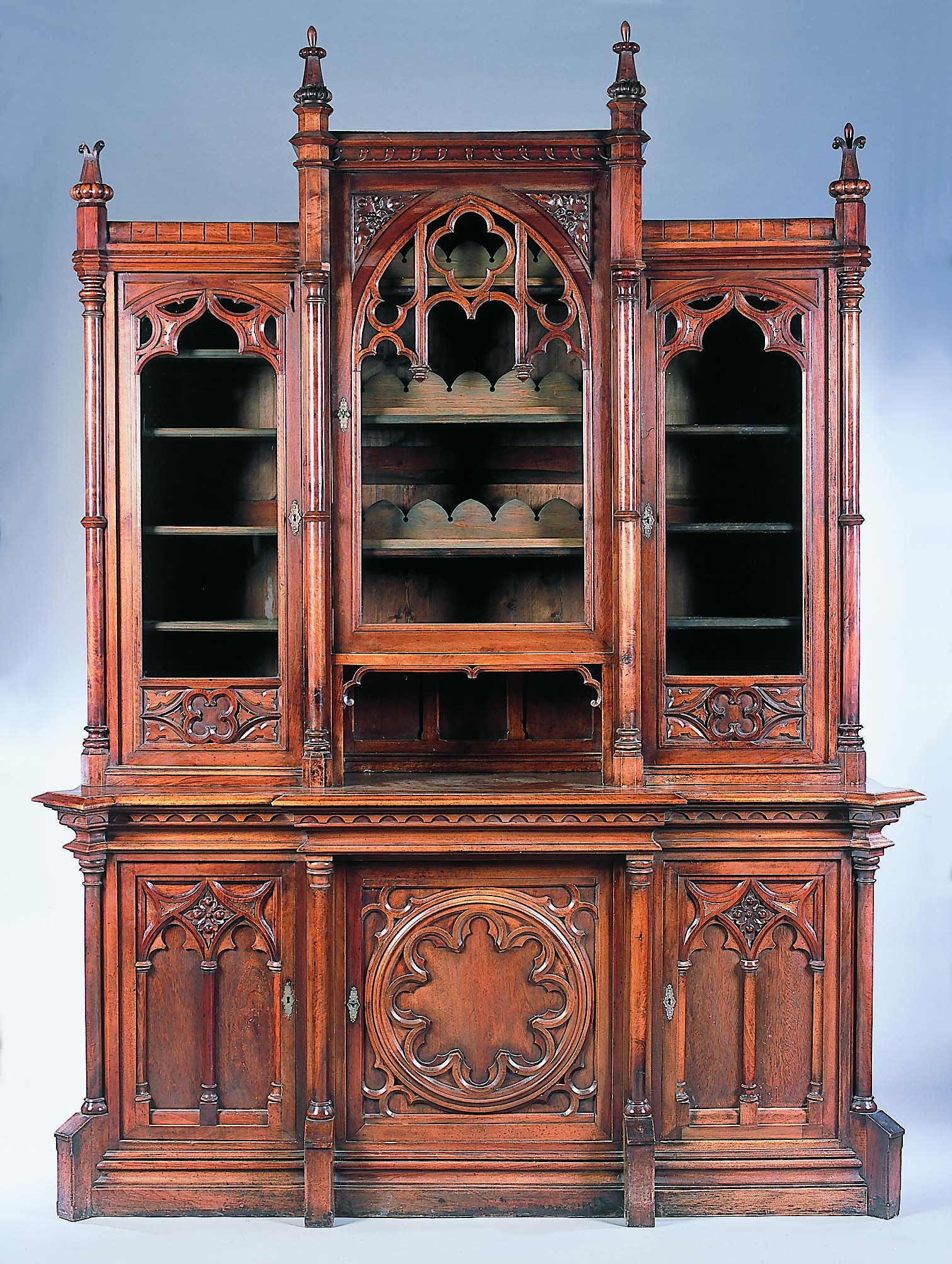 A 19th century walnut breakfront bookcase