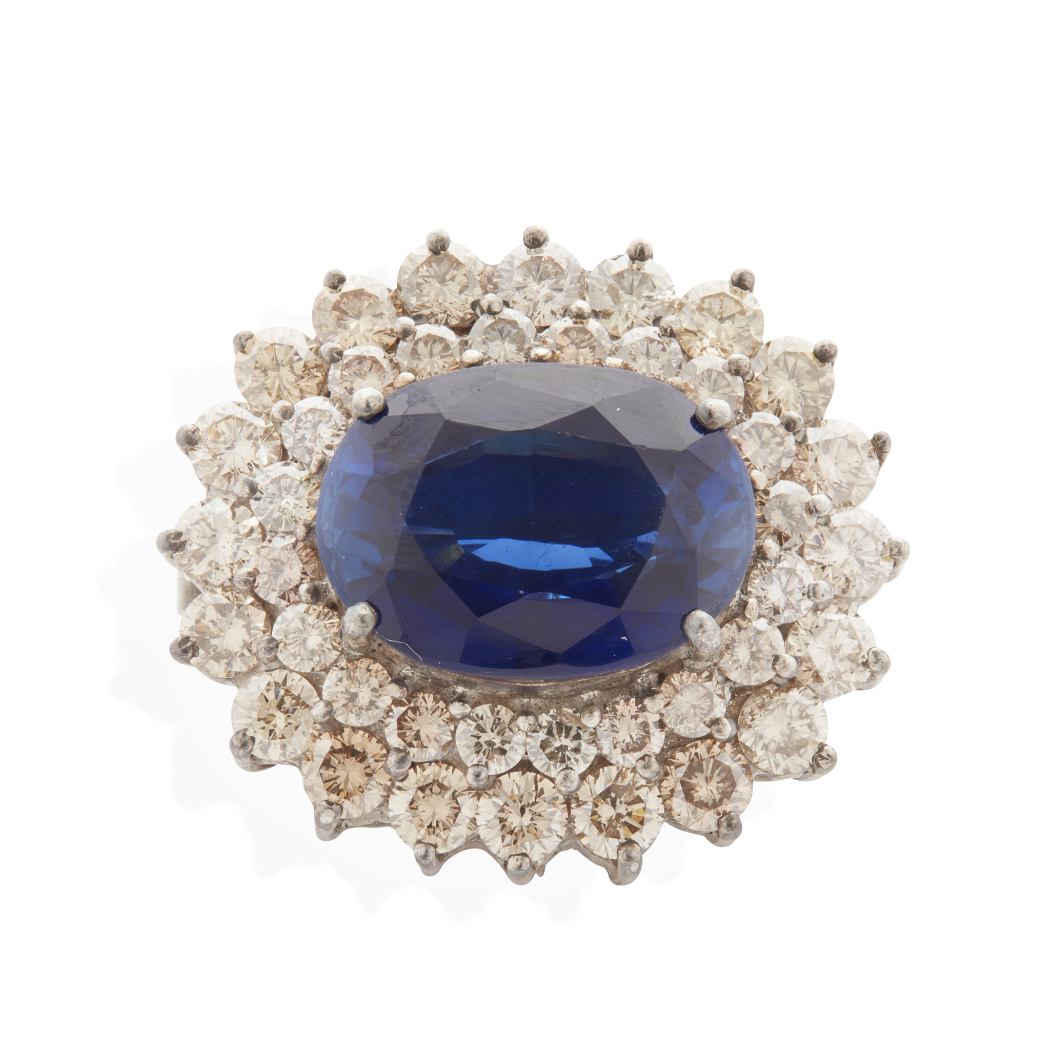 A synthetic sapphire and diamond cluster brooch