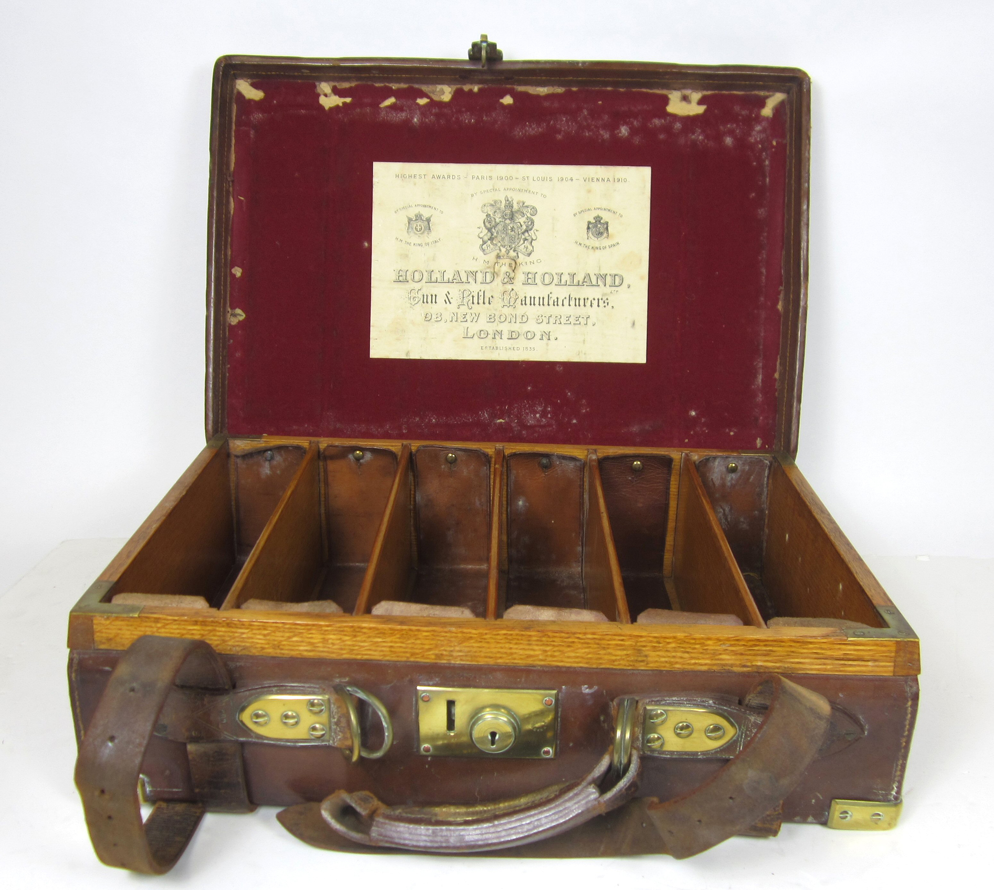 BRASS BOUND LEATHER MAGAZINE BOX, HOLLAND & HOLLAND