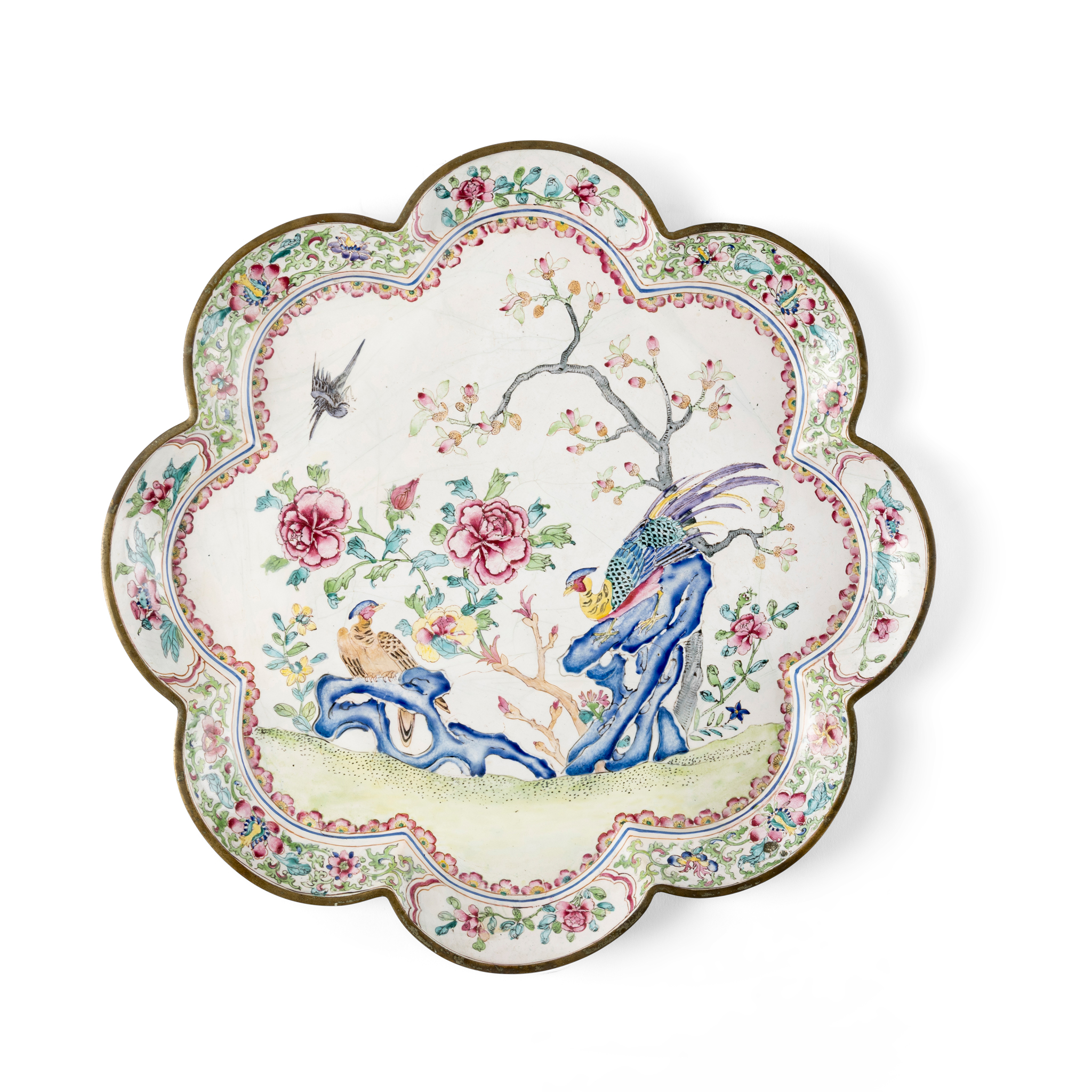 CHINESE PAINTED ENAMEL 'FOLIATE' DISH
