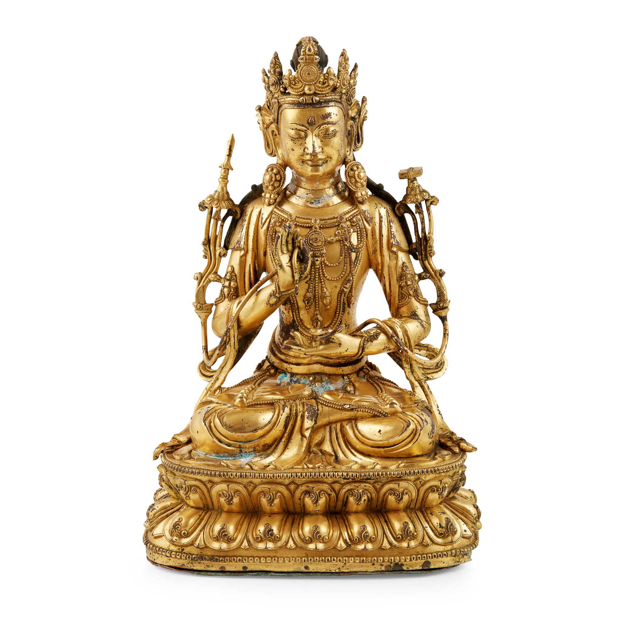 GILT-BRONZE FIGURE OF SEATED MANJUSRI