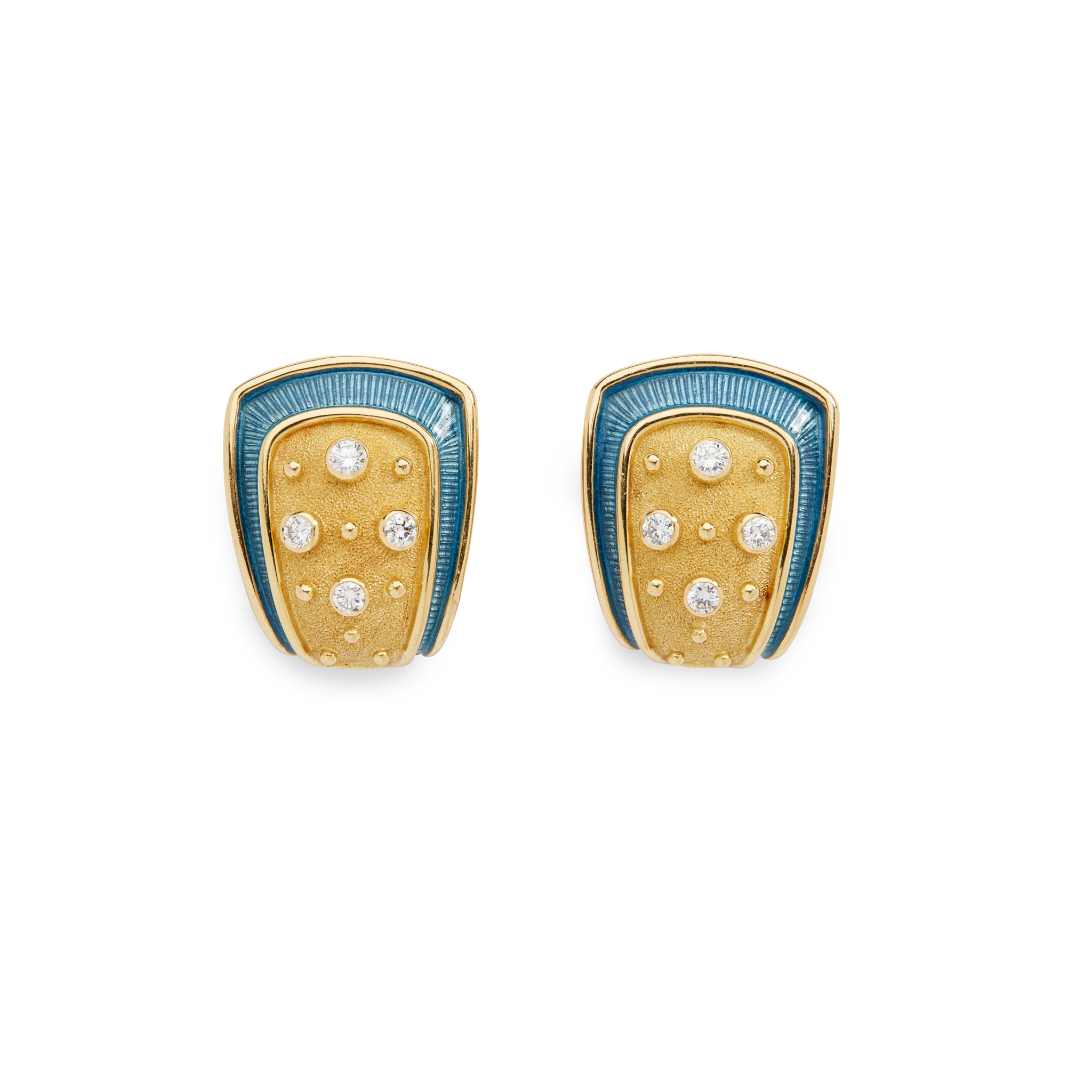 A pair of enamel and diamond earrings, by Leo de Vroomen