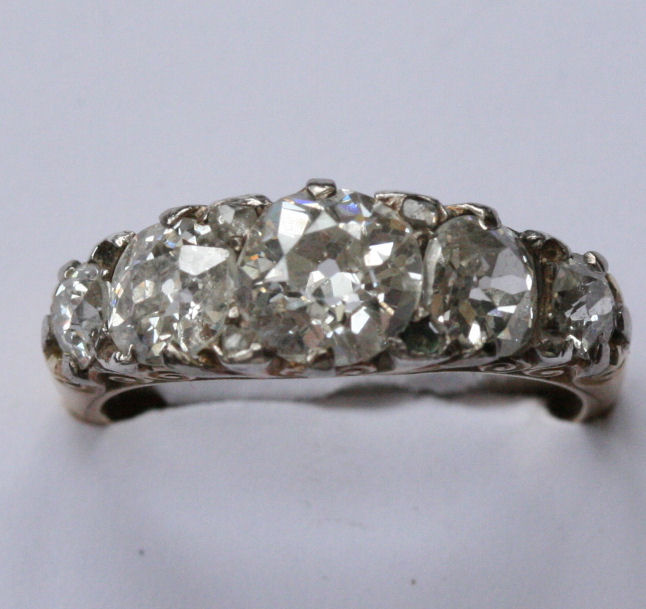 A 18ct gold mounted five-stone diamond ring