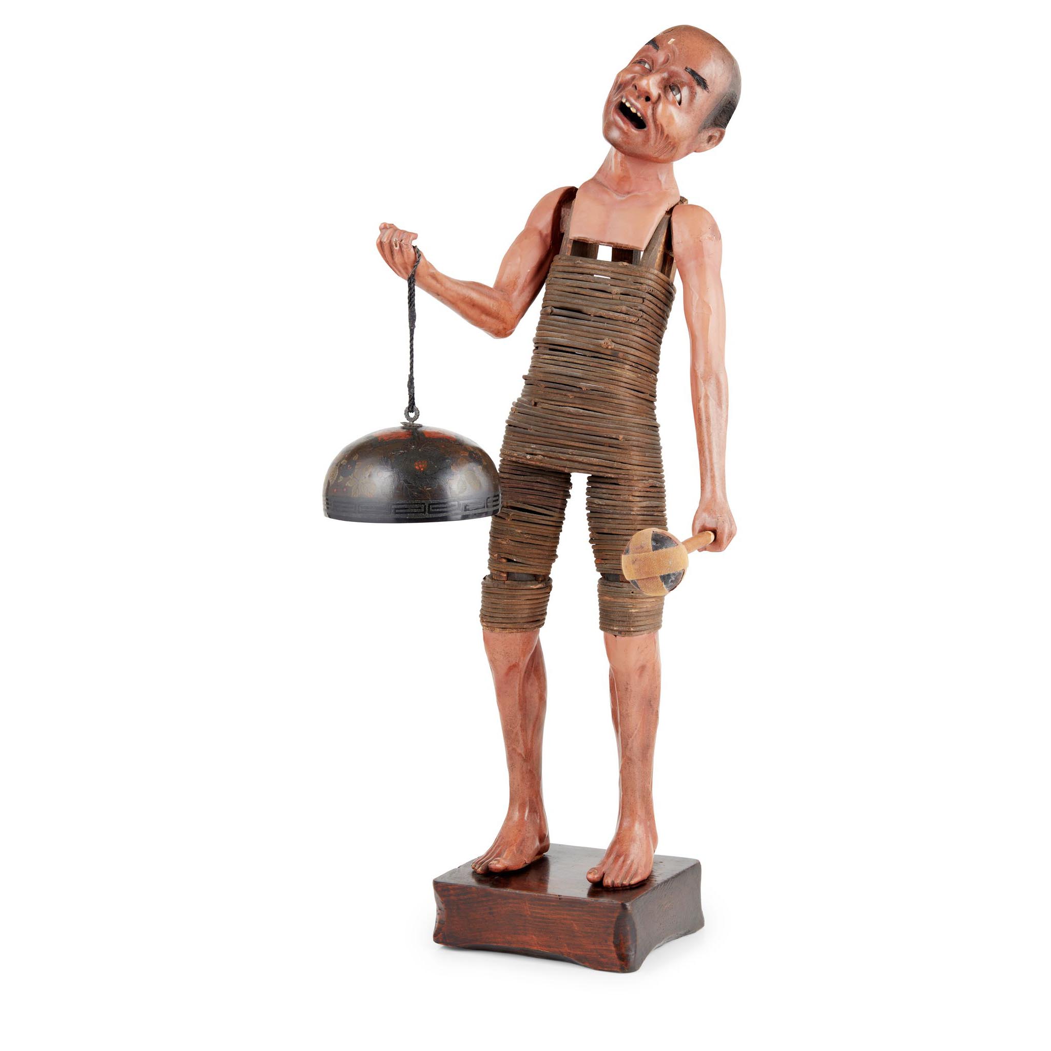 JAPANESE IKI NINGYO (LIVING DOLL) OF A MAN WITH A BELL