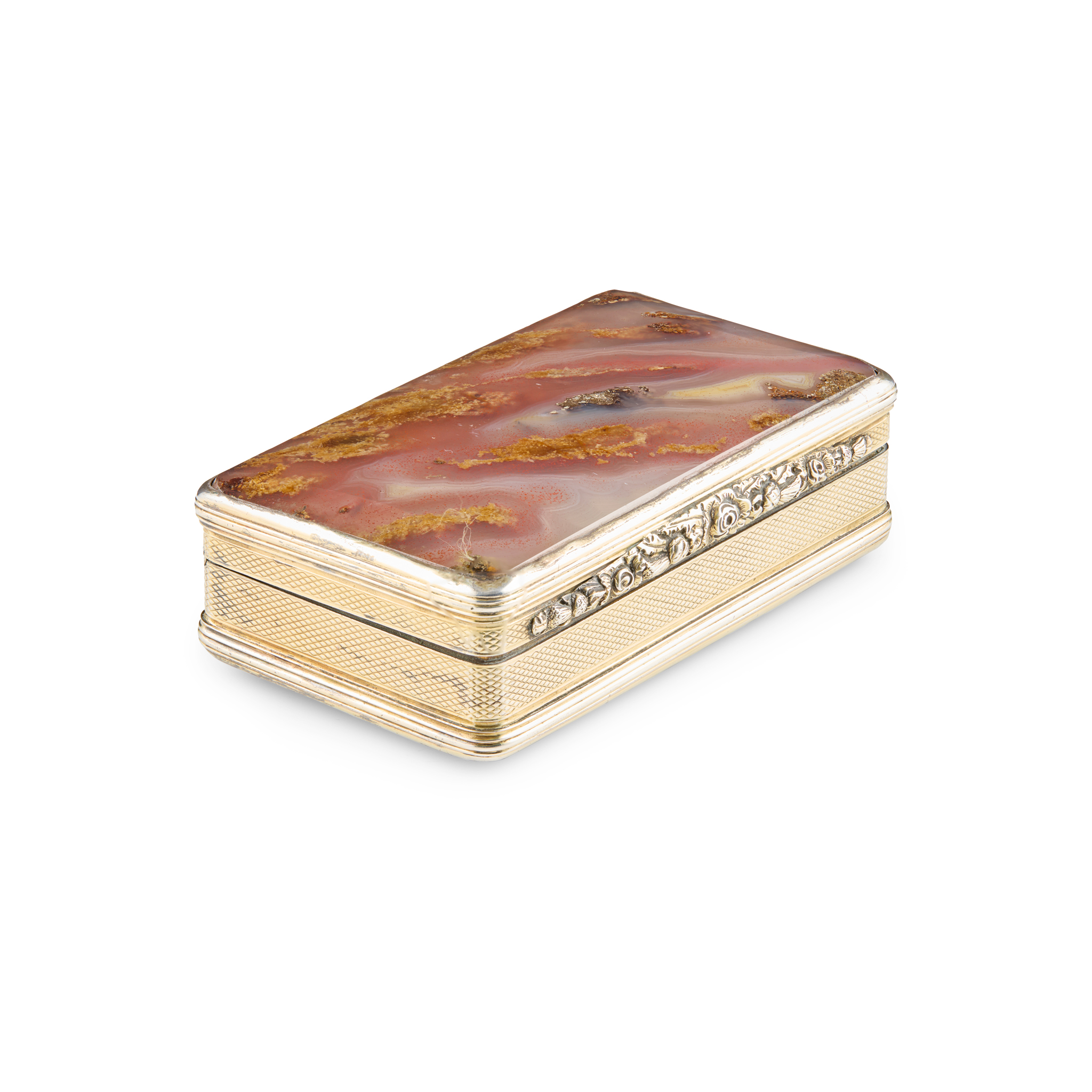 GEORGE IV ENGLISH SILVER GILT AND AGATE SNUFF BOX