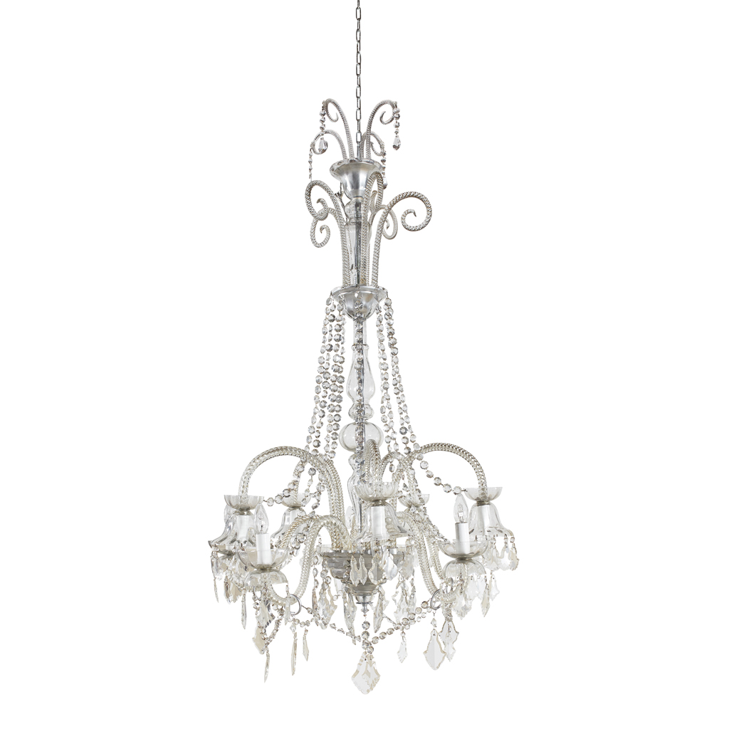 REGENCY-STYLE GLASS TWELVE LIGHT CHANDELIER