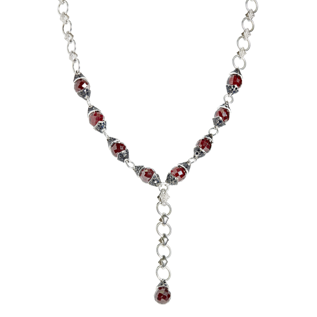 An 18ct white gold garnet and sapphire set necklace, Stephen Webster
