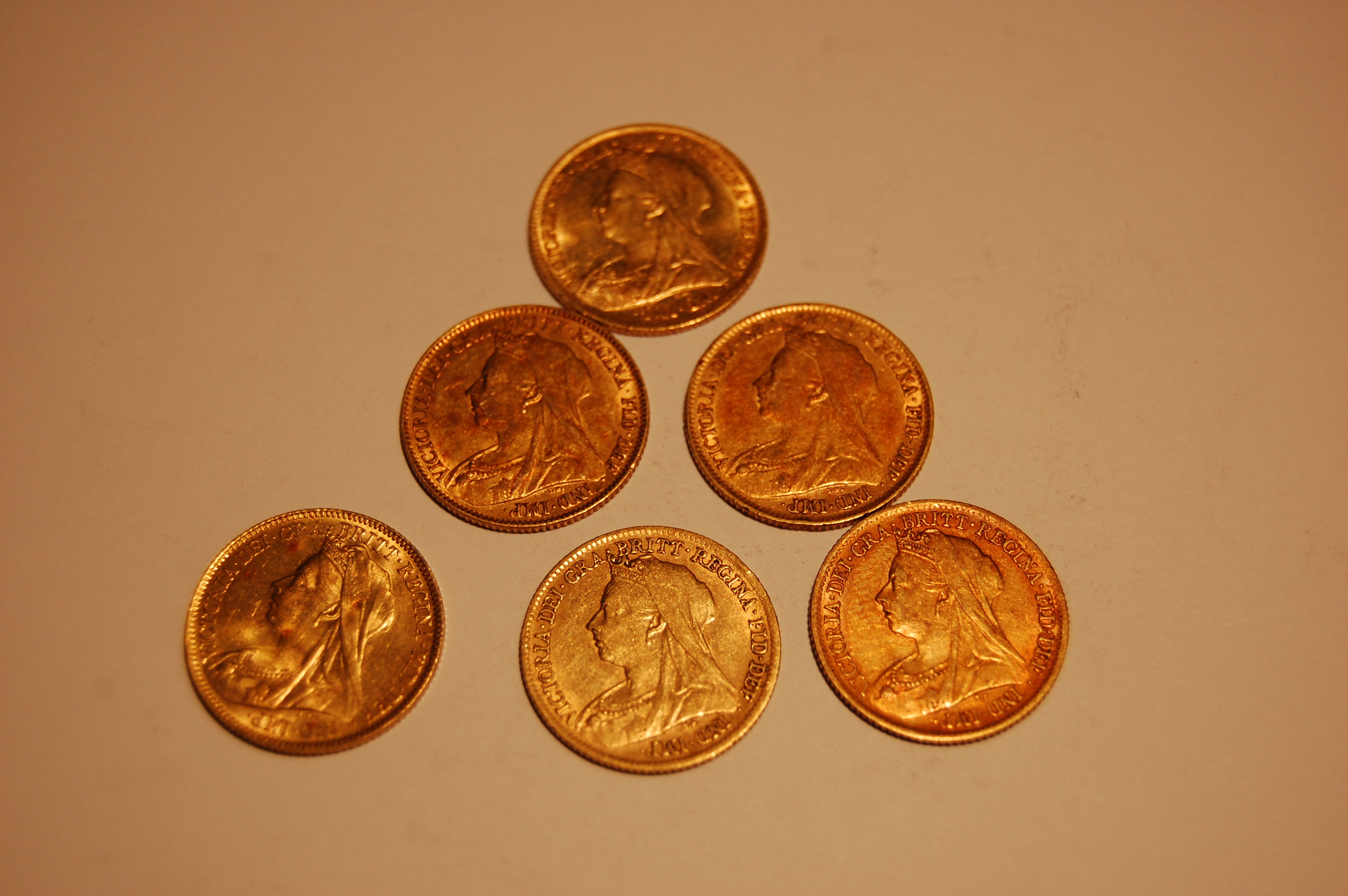 A group of old head Victorian half sovereigns,
