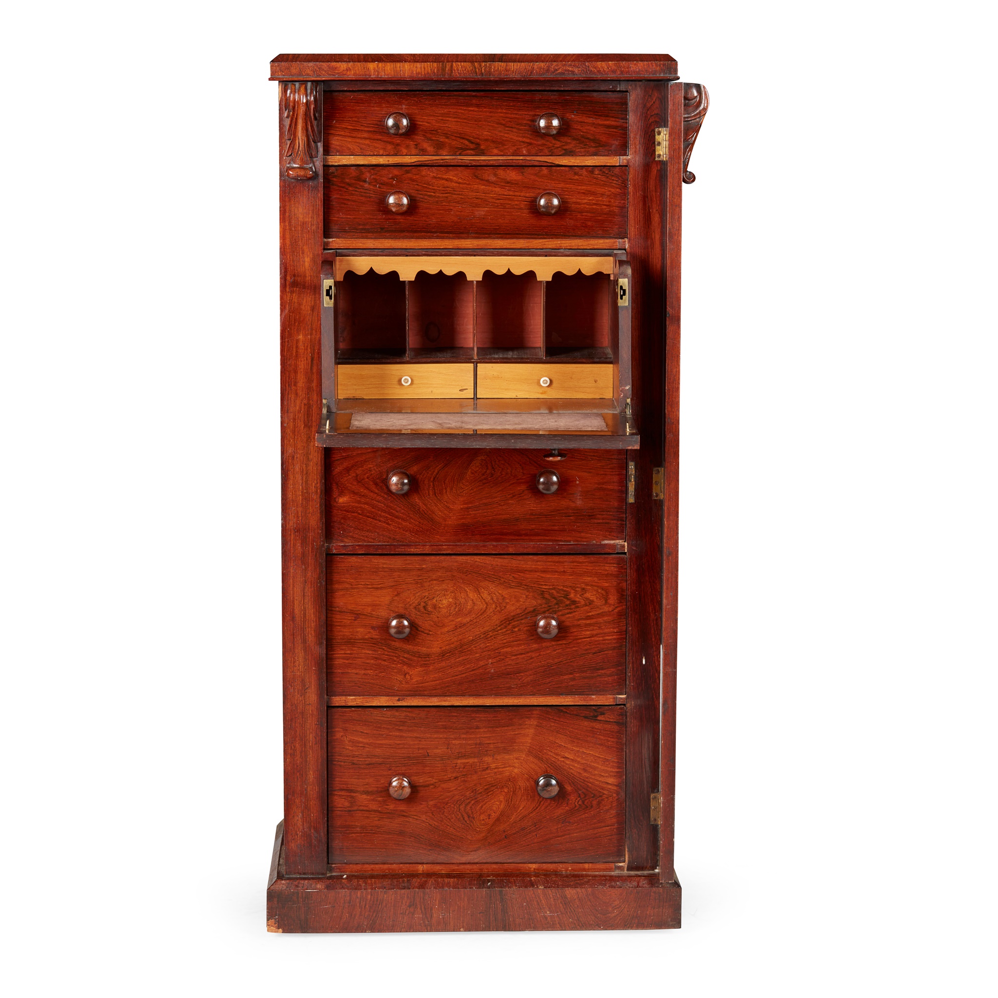 VICTORIAN ROSEWOOD SECRETAIRE WELLINGTON CHEST