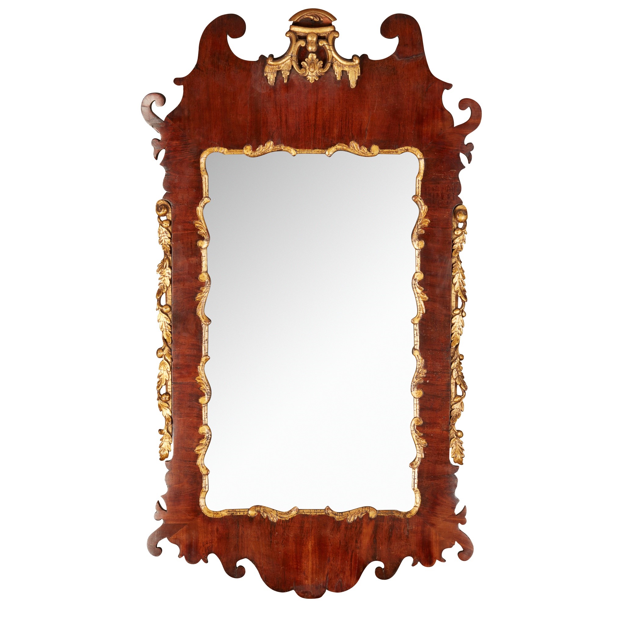 GEORGE II WALNUT AND PARCEL GILT MIRROR