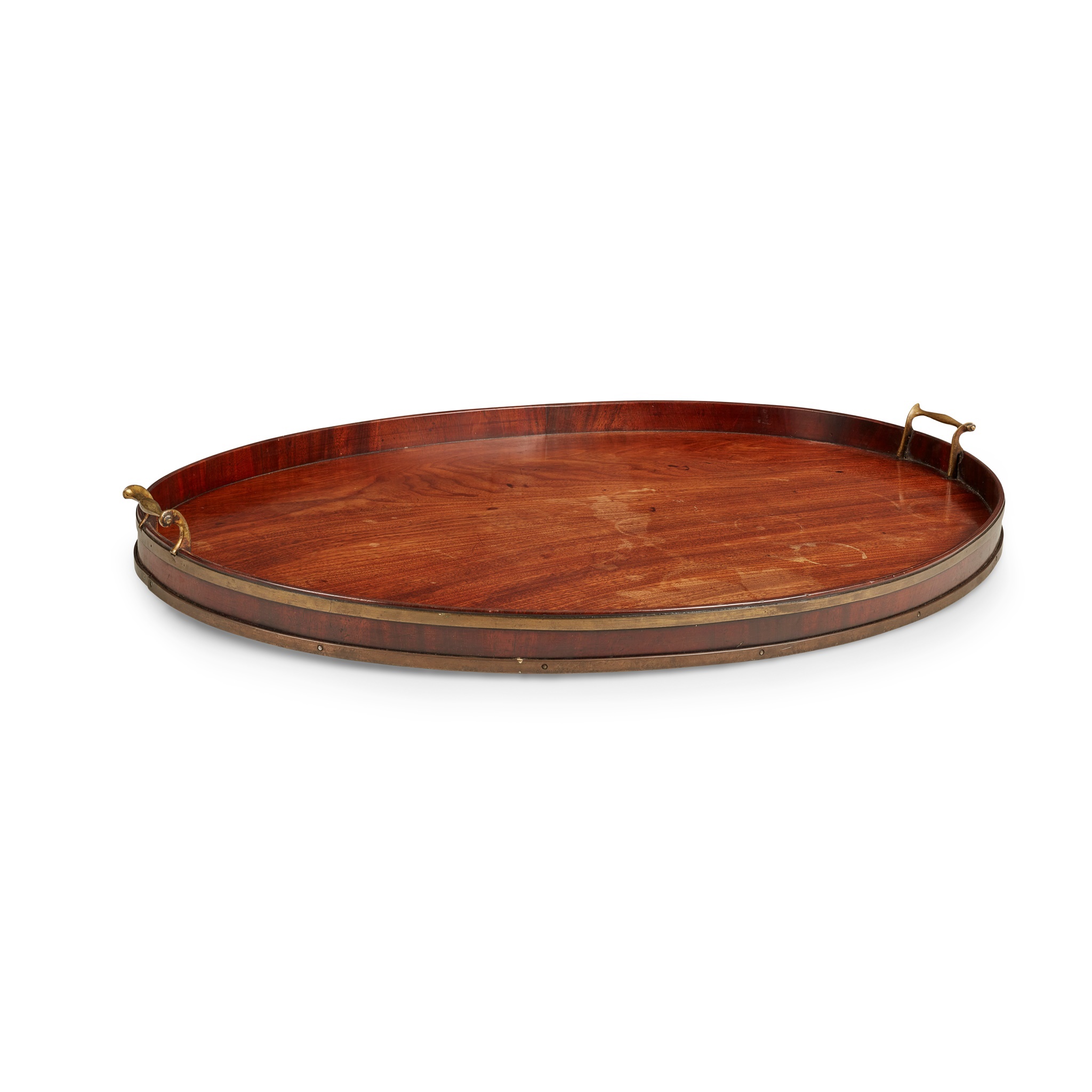 GEORGE III MAHOGANY BRASS BANDED TRAY