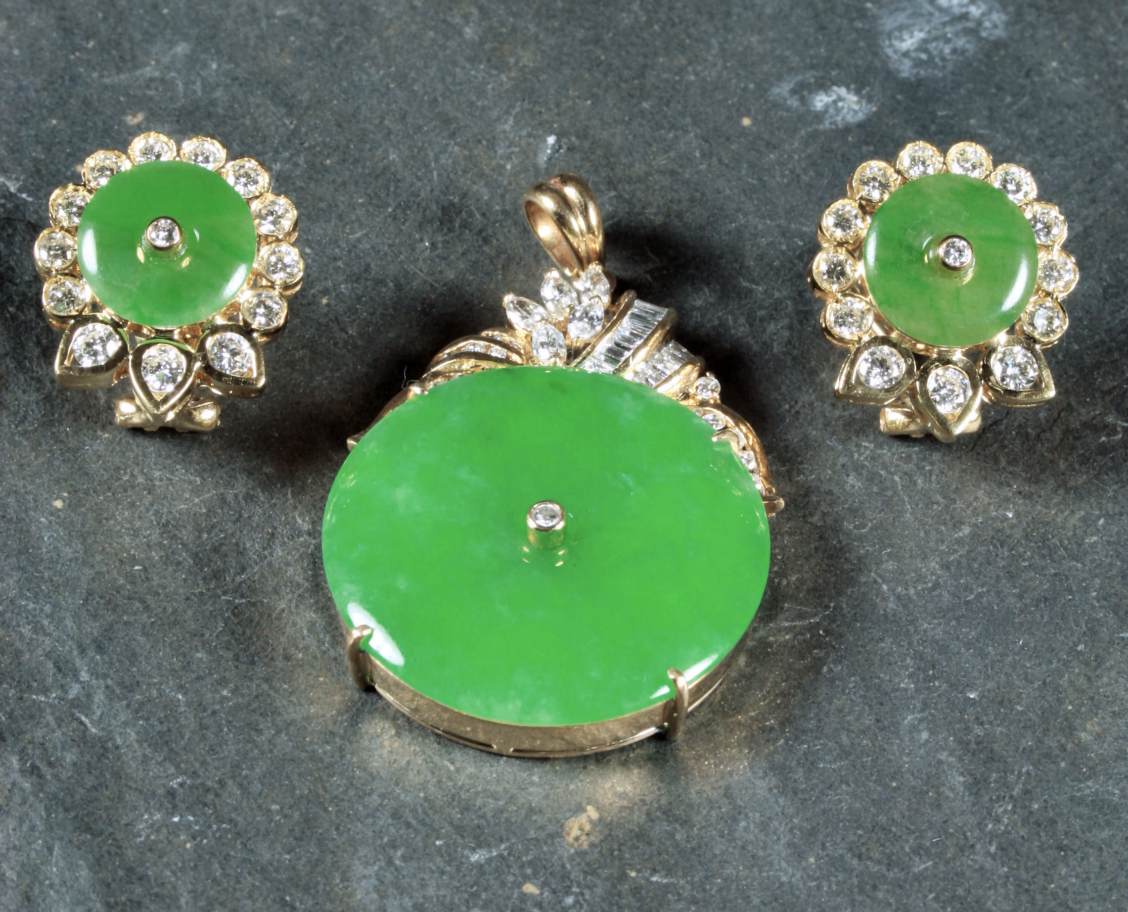 A jade and diamond set suite,
