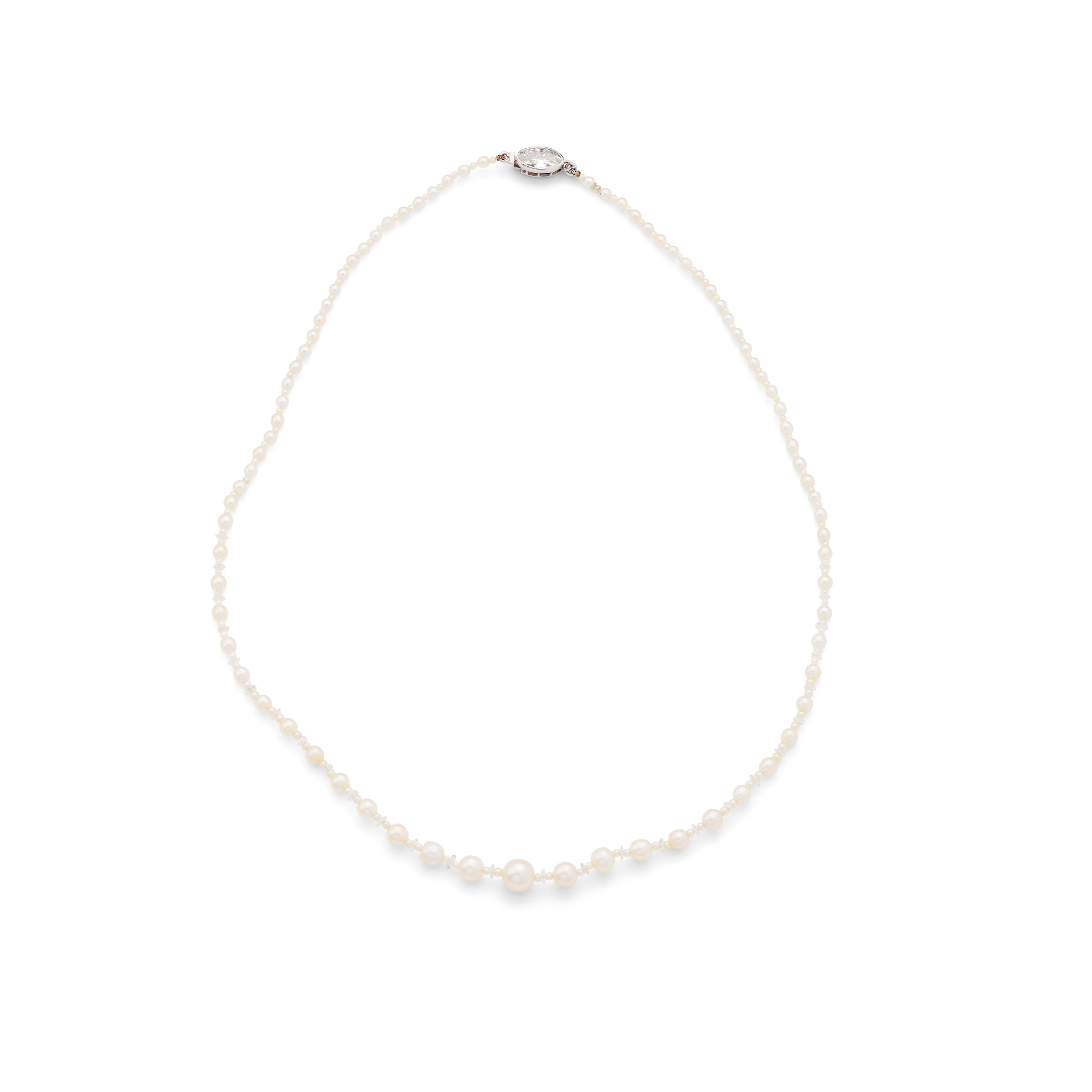 Boucheron: A natural pearl, seed pearl and diamond necklace