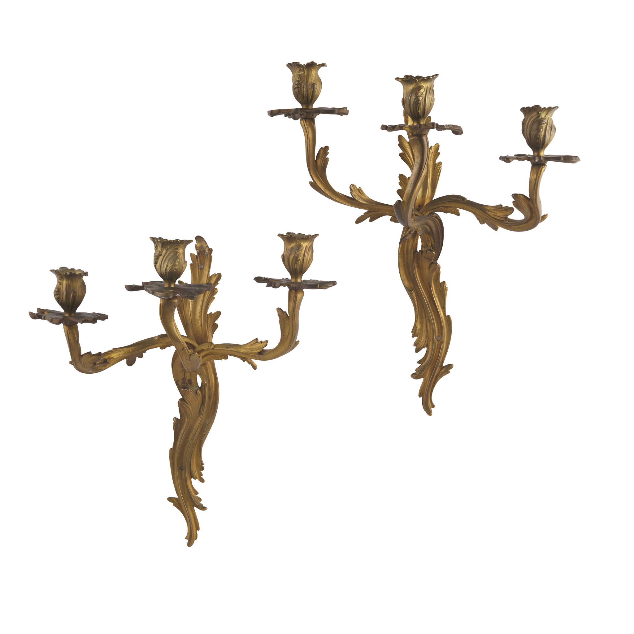 PAIR OF ROCOCO STYLE GILT BRONZE WALL LIGHTS